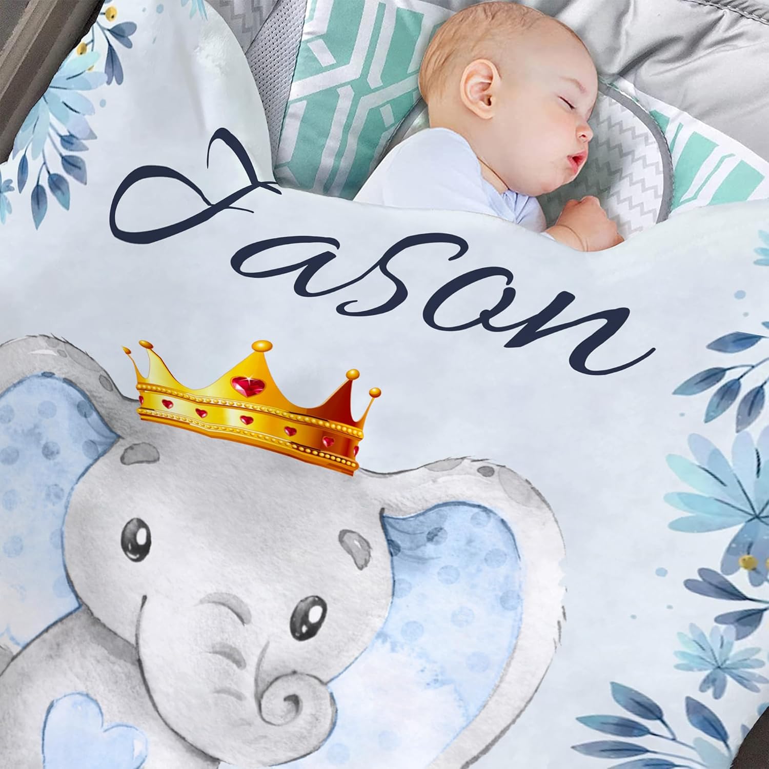 Mantas de bebé personalizadas para niñas y niños con elefante, mantas de cama con nombre para bebés y niños, forro polar de felpa súper suave