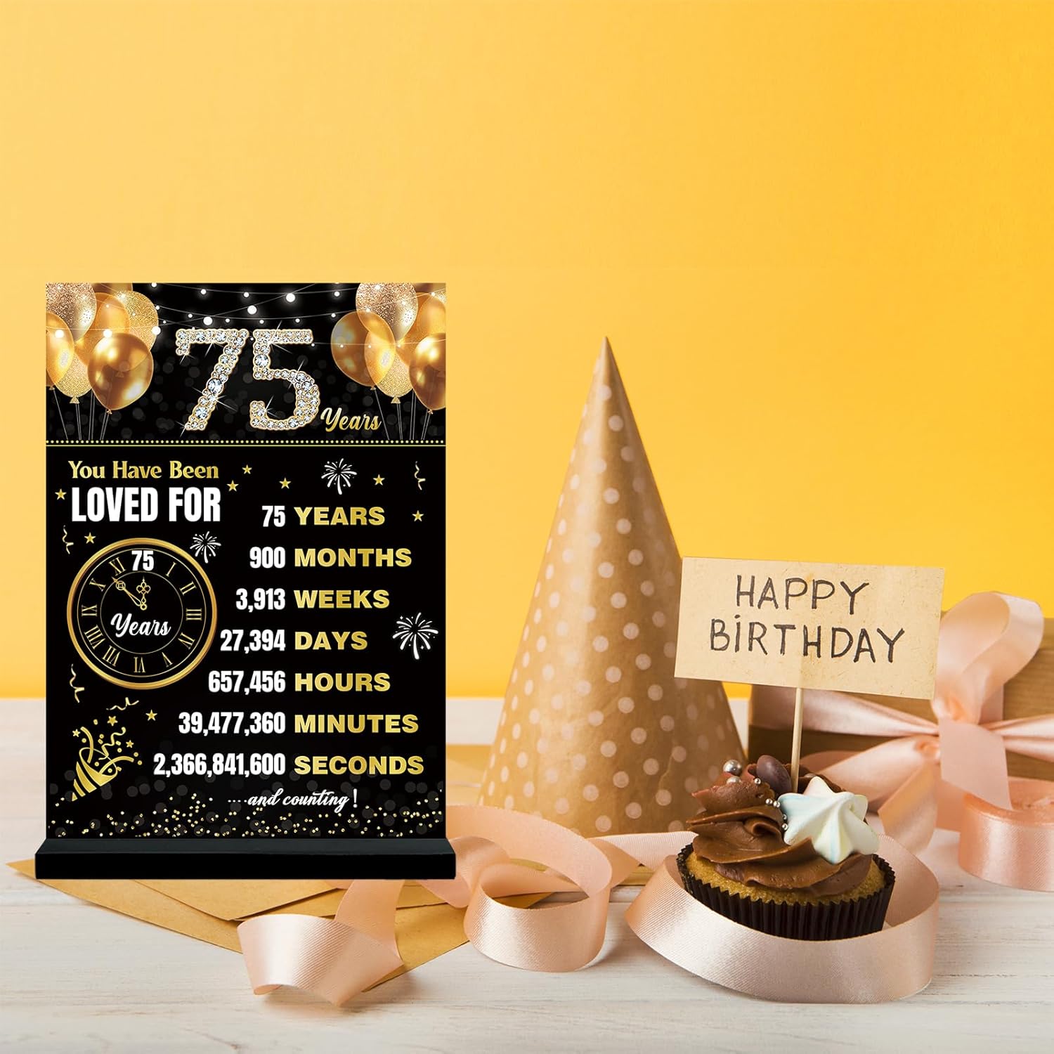 Trgowaul Decoración de aniversario de cumpleaños número 75 para mujeres y hombres, póster de cumpleaños de color negro dorado en el año 1950,