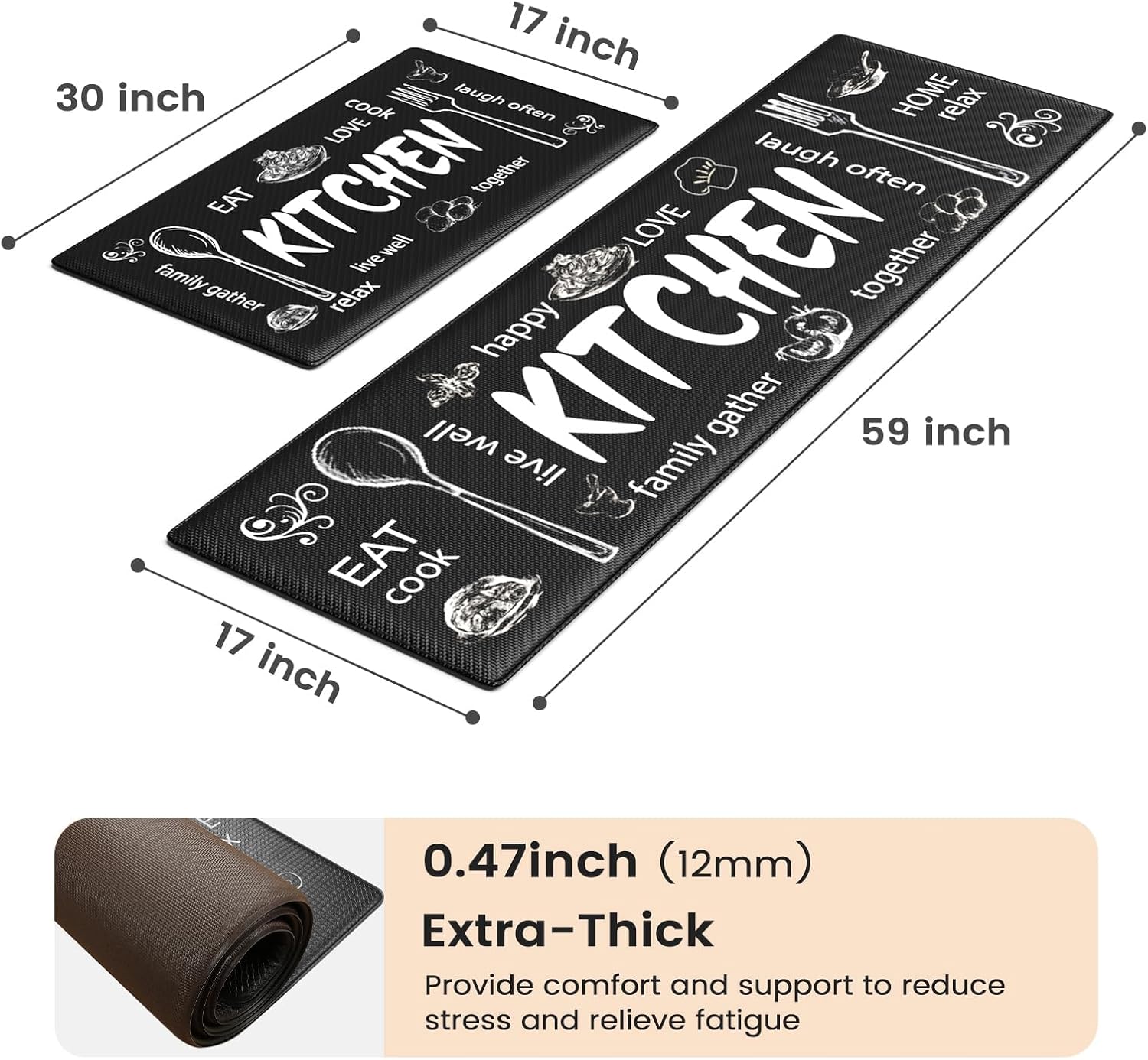 Collive Juego de 2 tapetes de cocina acolchados antifatiga, antideslizantes, impermeables, alfombras de cocina y corredores de cocina para piso,