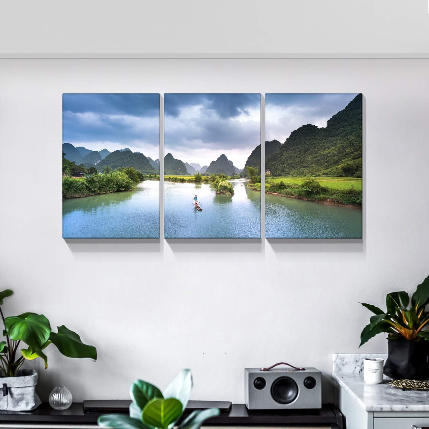 Looife 3 paneles de arte de pared en lienzo de paisaje natural, 16 x 24 pulgadas, 3 piezas frescas de montaña y lago, decoración de pared, tríptico