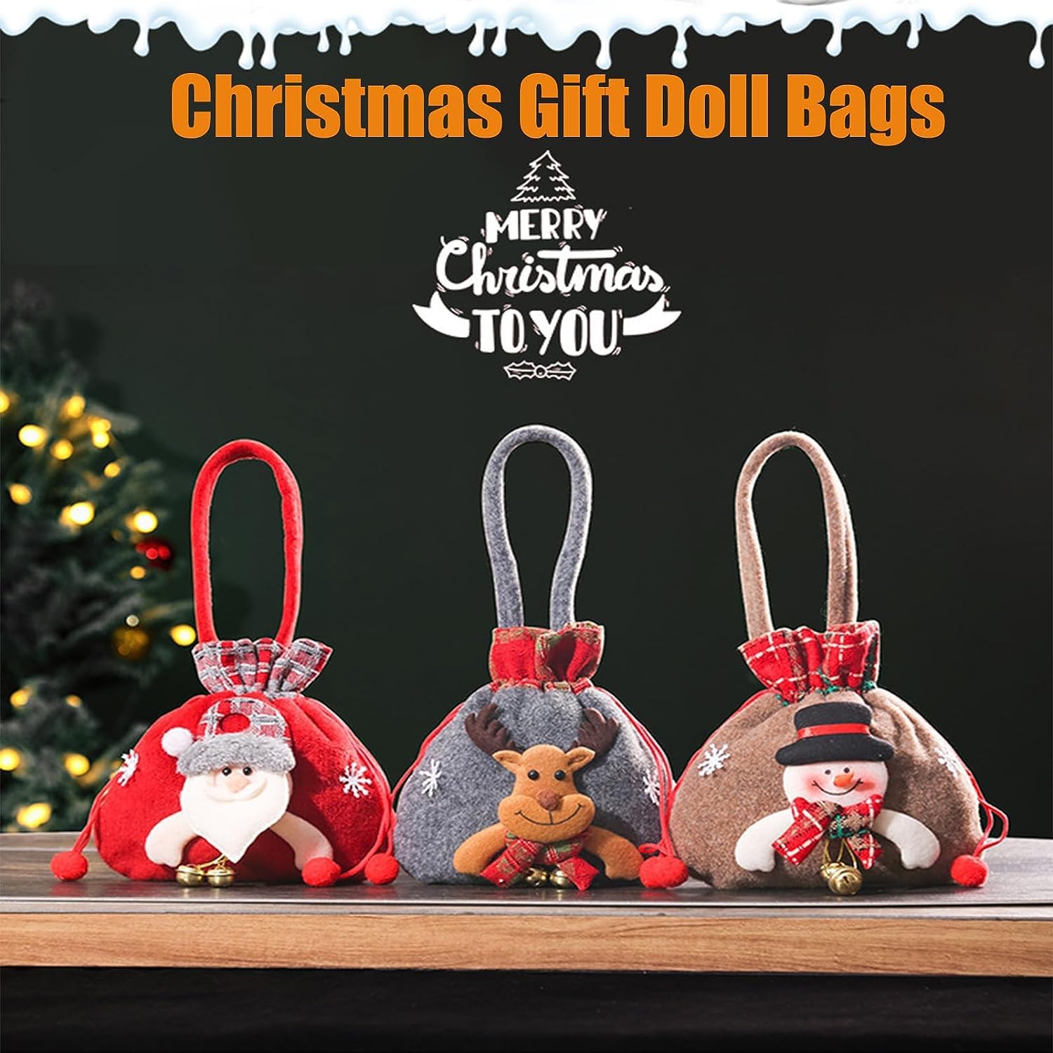 KEIGPERI 1 juego de bolsas para muñecas de regalo de Navidad, bolsas de regalo reutilizables con cordón, bolsas de regalo de Navidad con cordón,