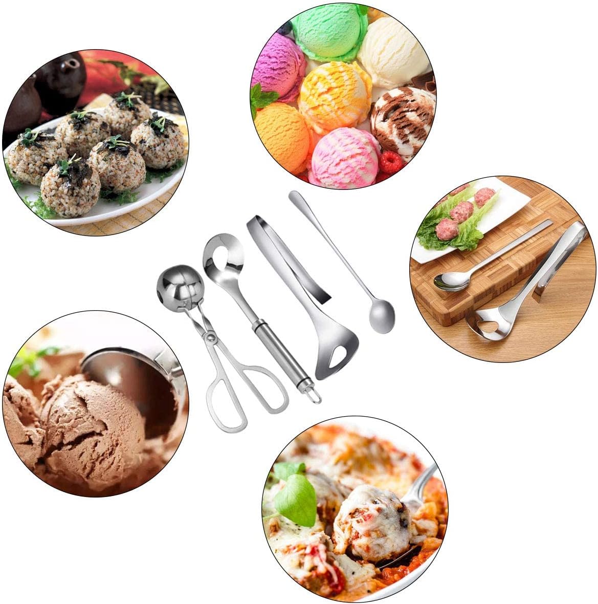 4 piezas de albóndigas para hacer carne, cuchara baller de acero inoxidable, herramienta para hacer albóndigas antiadherentes, cuchara para