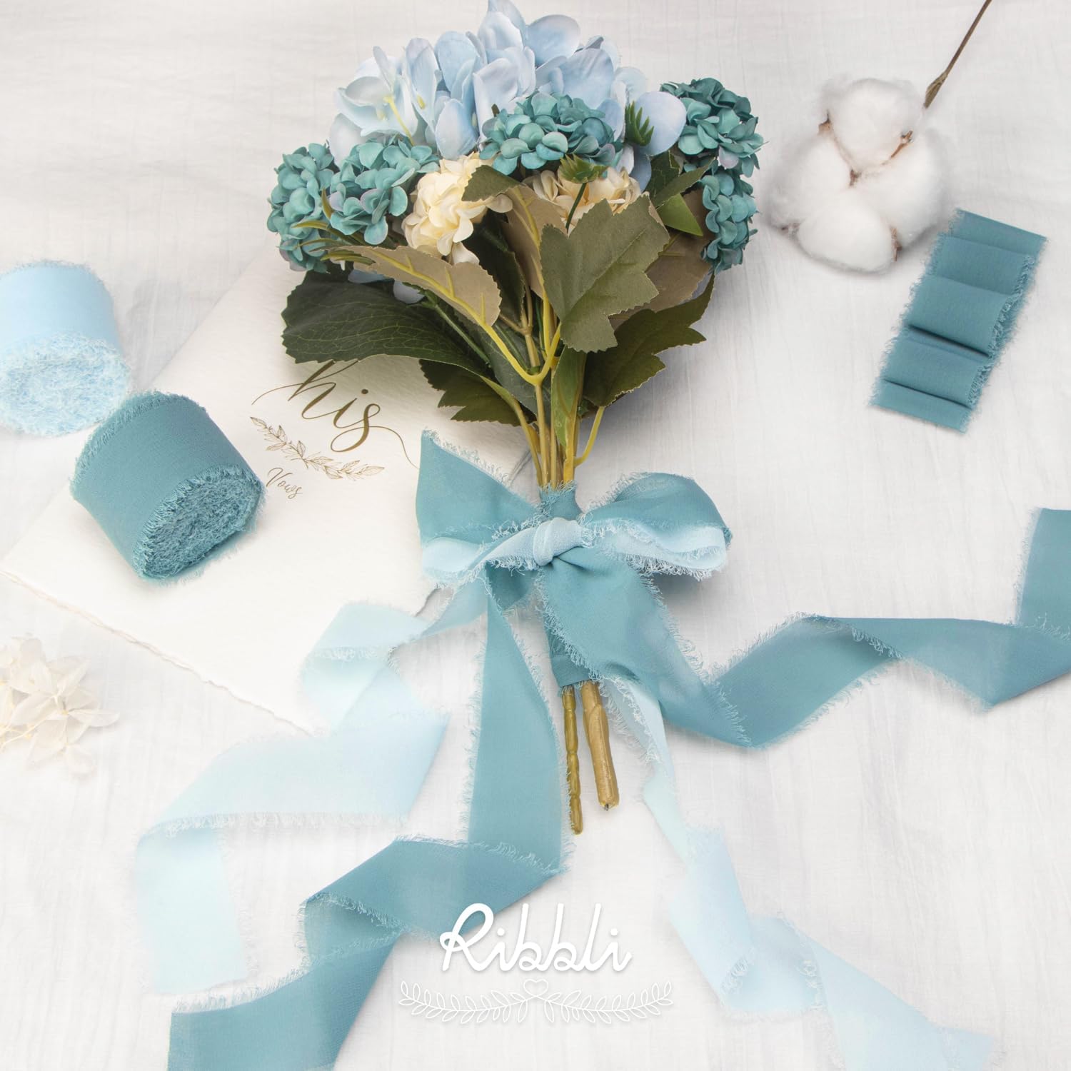 Ribbli Cinta de gasa azul marino profundo de 1-12 pulgadas x 20 yardas, cinta de seda de gasa hecha a mano, cinta azul para invitaciones de boda,