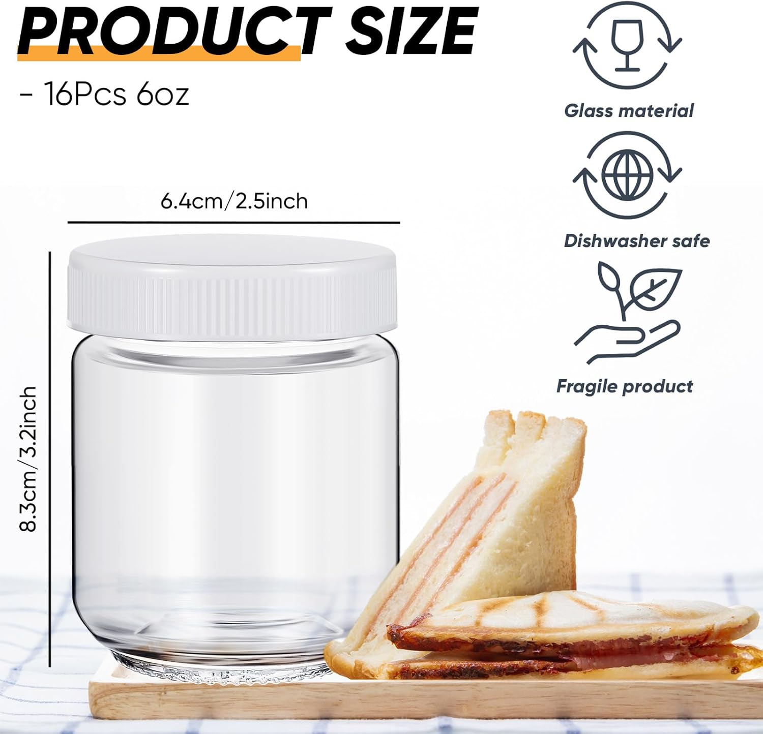 16 tarros de vidrio transparente con tapas de plástico para yogur, tarros de vidrio reutilizables para conservas de yogur, tarros de yogur para