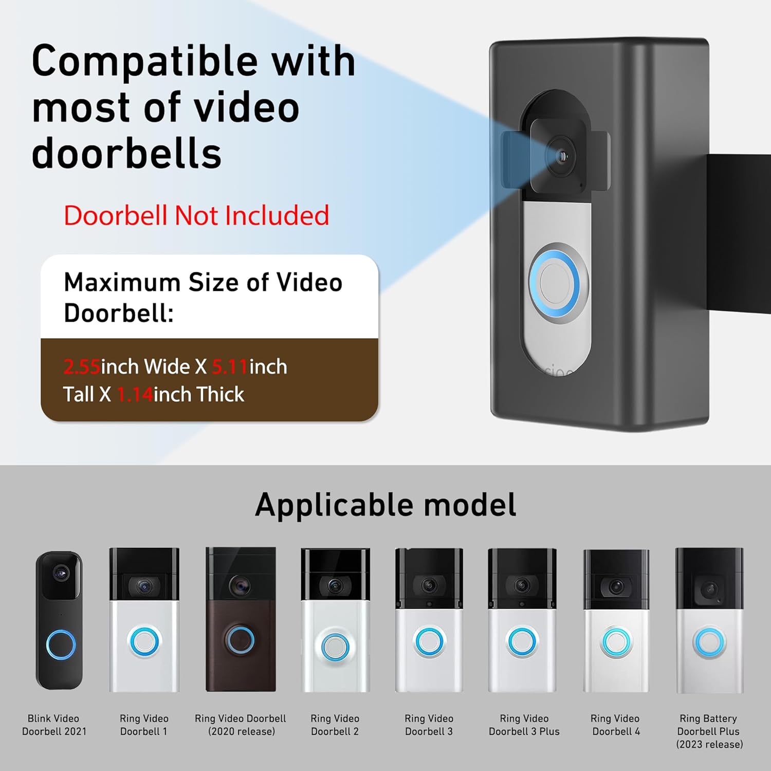 Soporte de timbre de video antirrobo, soporte de timbre AHBTEYM sin taladro, accesorios para alquileres de apartamentos y casas compatibles con
