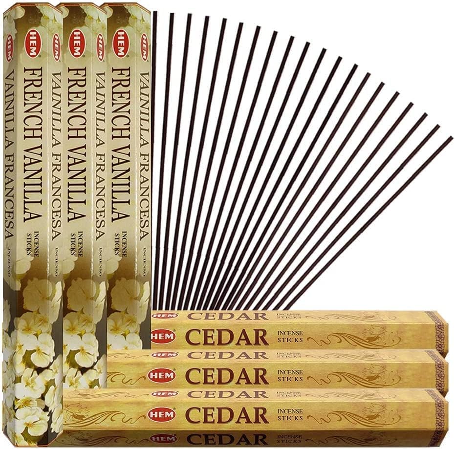 Varillas de incienso de vainilla francesa y varillas de incienso de cedro con soporte de incienso, paquete para fragancia del hogar y decoración