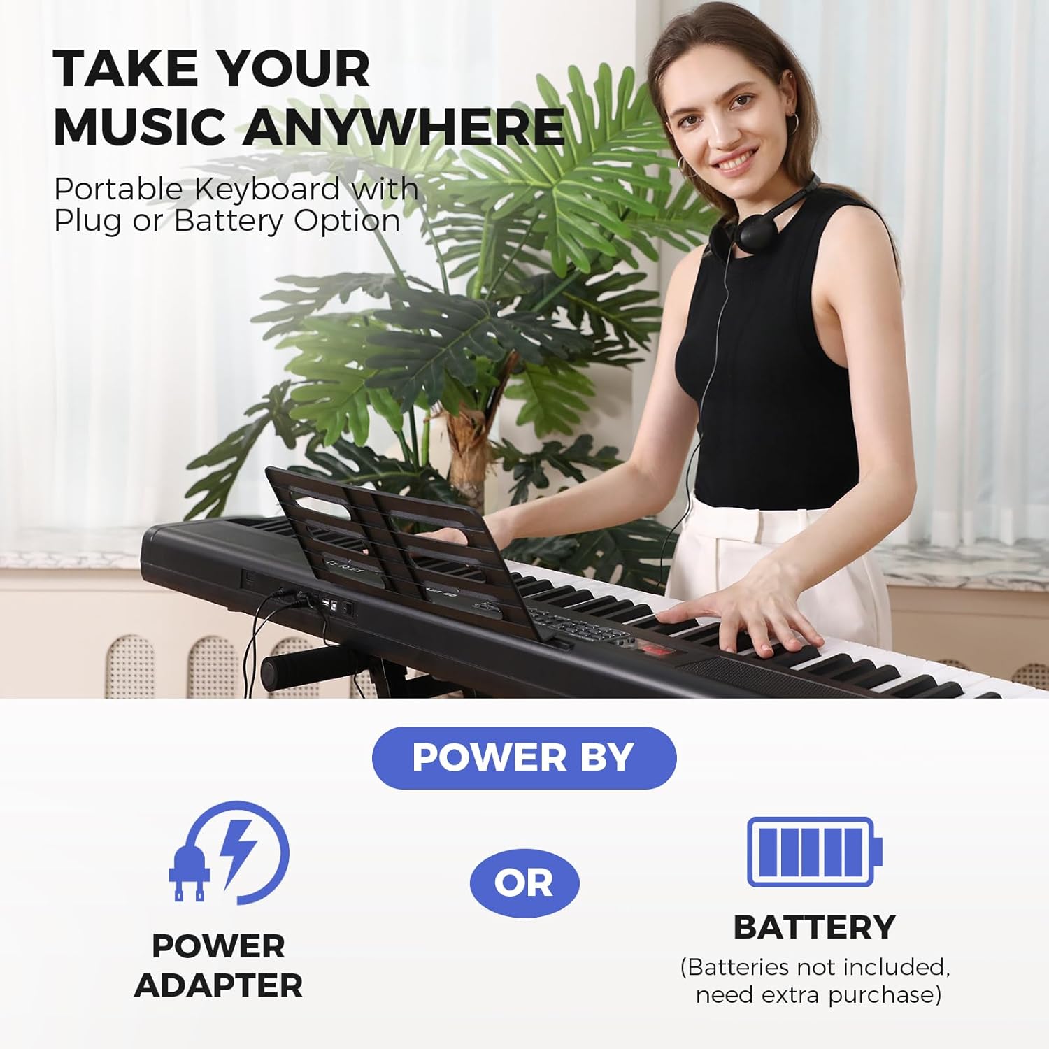 Fesley Teclado de piano de 88 teclas, teclado digital de tamaño completo, piano eléctrico portátil, teclado de 88 teclas con soporte de música,