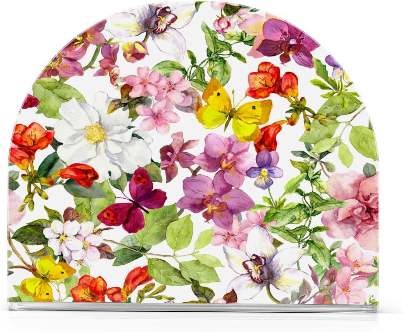 Flowers Butterfly Napkin Holder for Table, Acrylic Upright Non Slip Tabletop Freestanding Tissue Paper Dispenser for Kitchen Restaurant Home Hotel