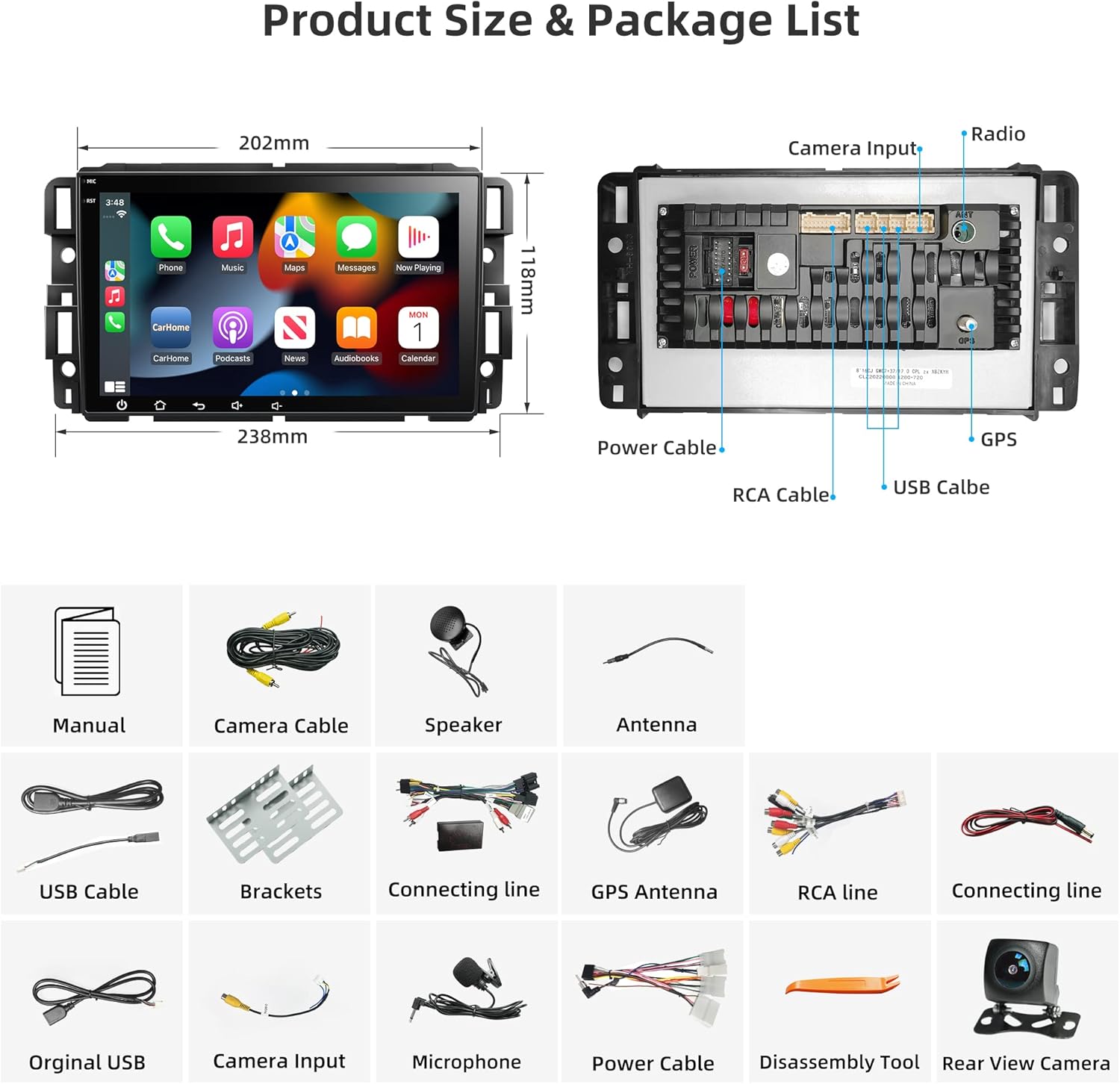 Radio estéreo para automóvil Android 12 para Chevy Silverado GMC Sierra Buick Enclave 2007-2012, 8 pulgadas IPS pantalla táctil Radio de coche GPS
