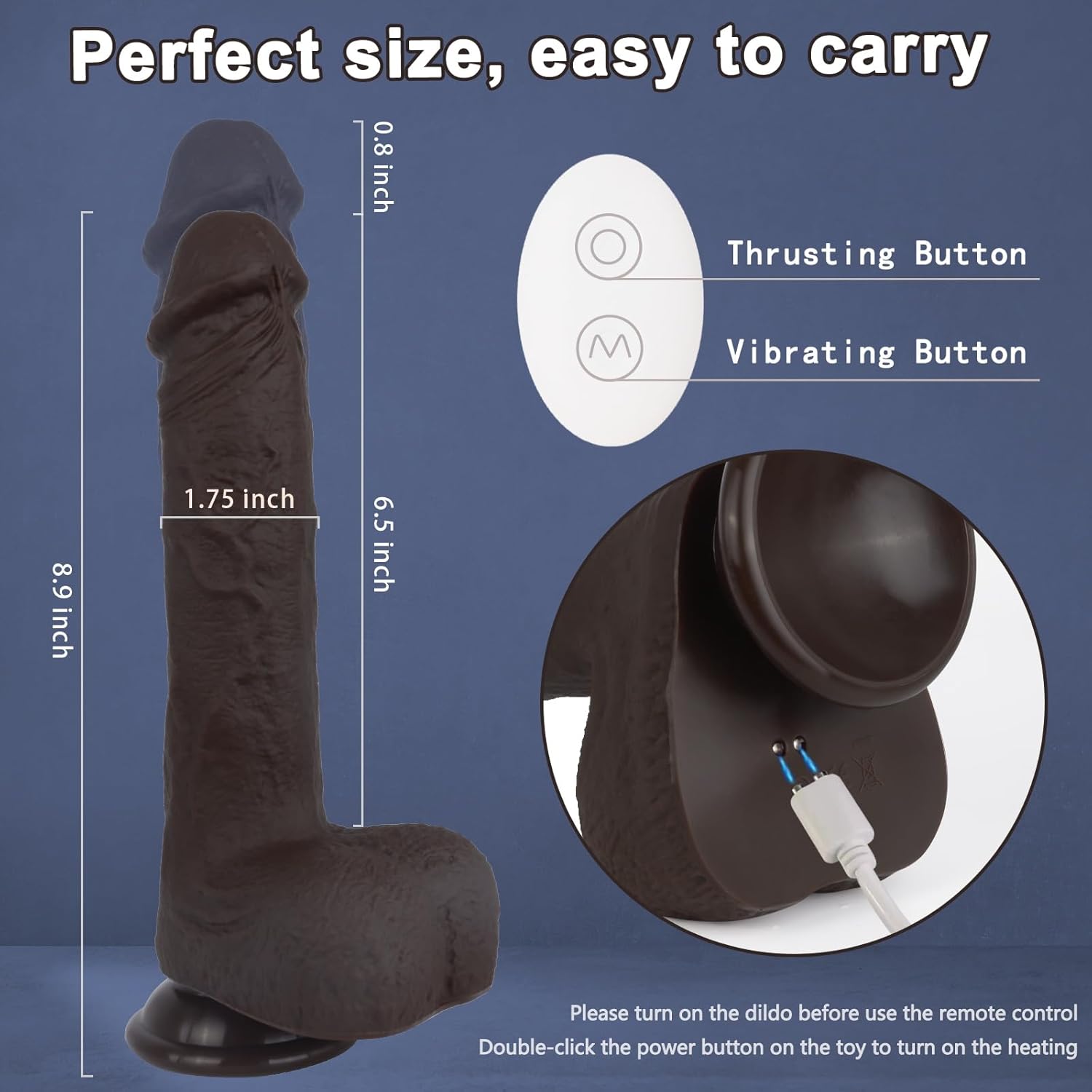 Consolador de empuje de 8.9 pulgadas, juguetes sexuales para mujeres, consoladores realistas con control remoto con aplicación con 9 vibraciones y 3