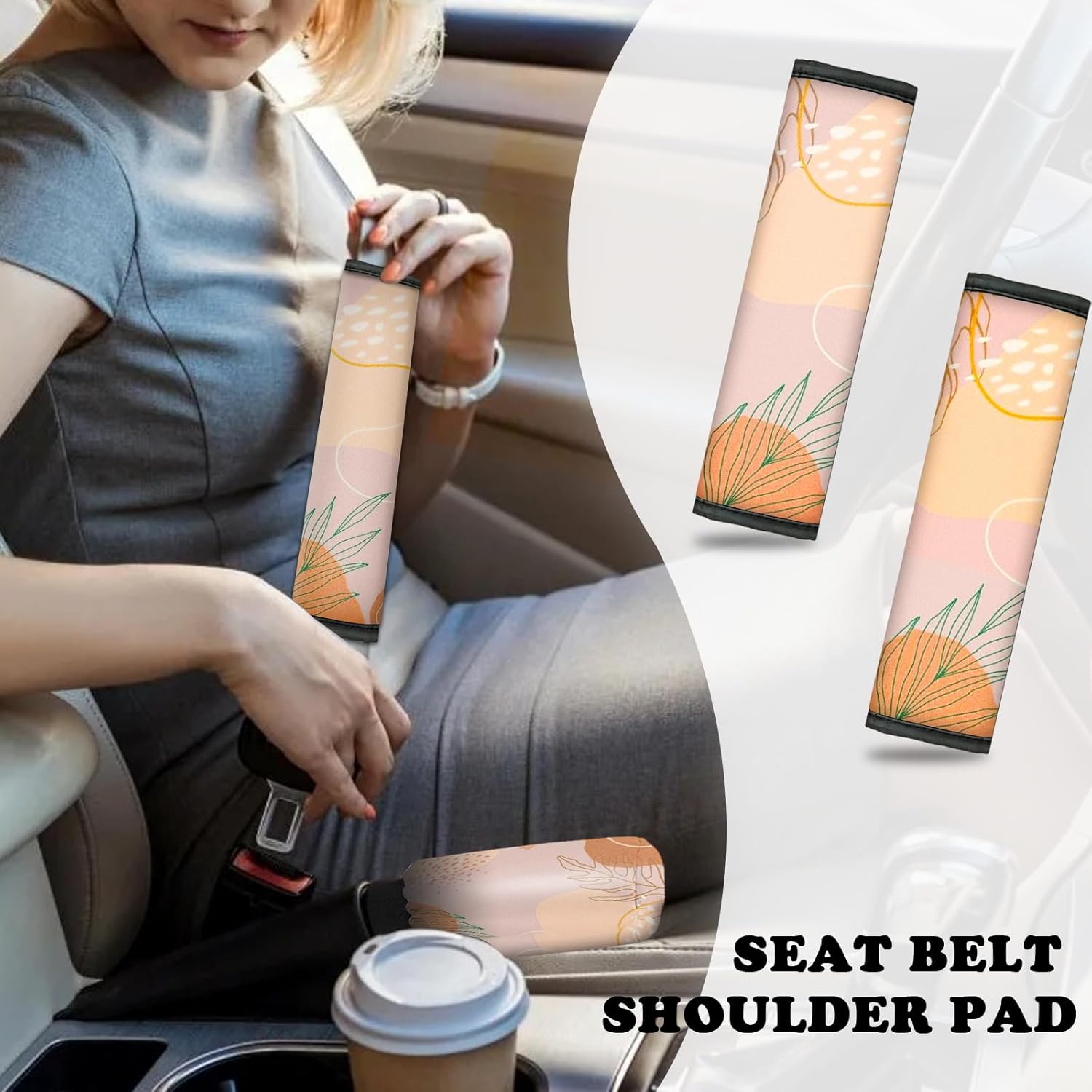 Funda para volante de automóvil con estampado de hojas rosas y naranjas, 10 unidades, almohadilla para reposabrazos de consola central, funda para