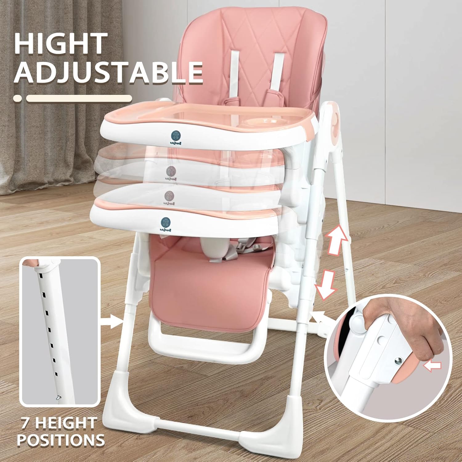 Silla alta plegable 4 en 1, silla alta portátil y compacta ajustable para bebés y niños pequeños, múltiples alturas y posiciones para regalos de