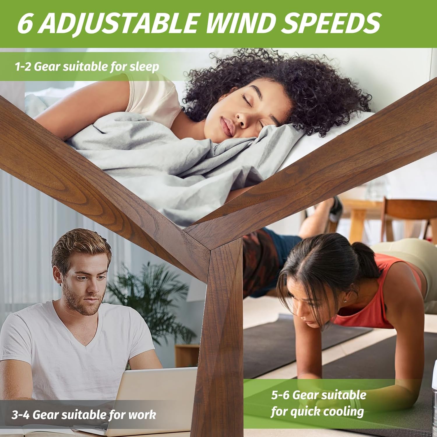 Ventilador de techo de madera de 52 pulgadas sin luz, ventilador de techo para exteriores de 6 velocidades con control remoto, 3 aspas, ventilador