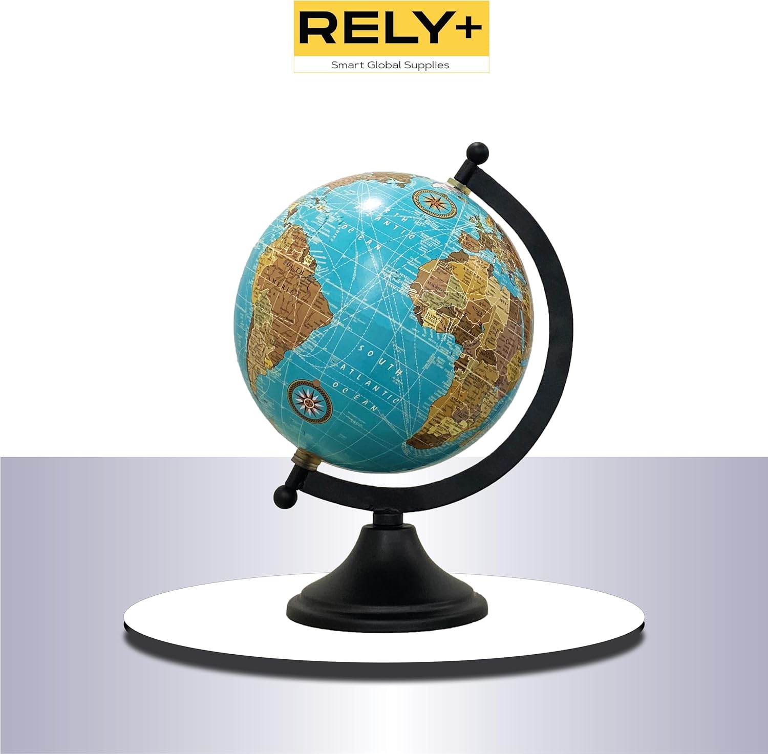Rely+ Globo de tierra para decoración de escritorio y oficina, 6 pulgadas, elegante globo giratorio con soporte, perfecto para estantería y mesa,