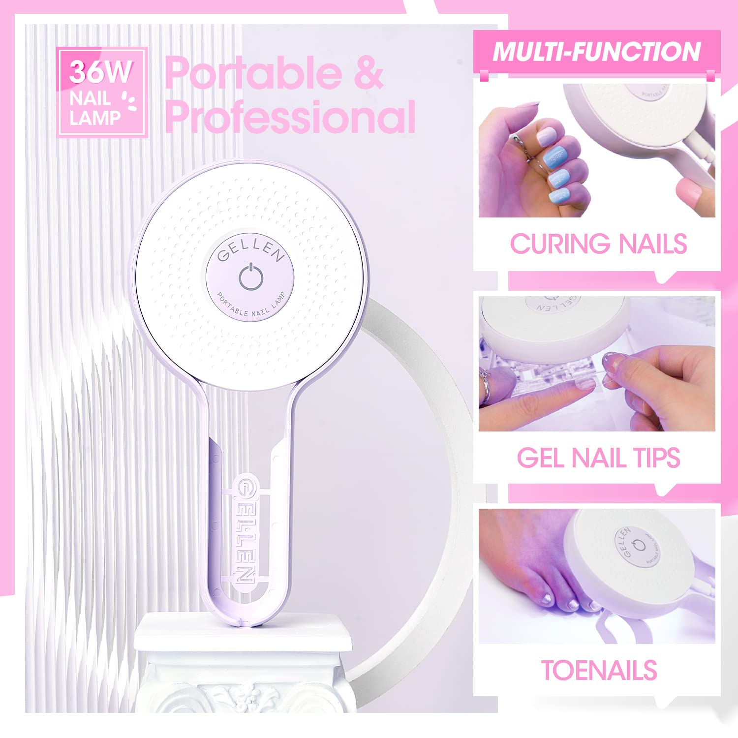 Gellen Kit de esmalte de uñas de gel, 6 colores, juego de esmalte de uñas de gel transparente lechoso con lámpara de uñas de 36 W, kit de iniciación