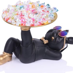 Estatua de bulldog francés negro  Bandeja de bulldog para dulces y soporte para llaves, almacenamiento de joyas, ideal para decoración moderna del Estatua de bulldog francés negro  Bandeja de bulldog para dulces y soporte para llaves, almacenamiento de joyas, ideal para decoración moderna del