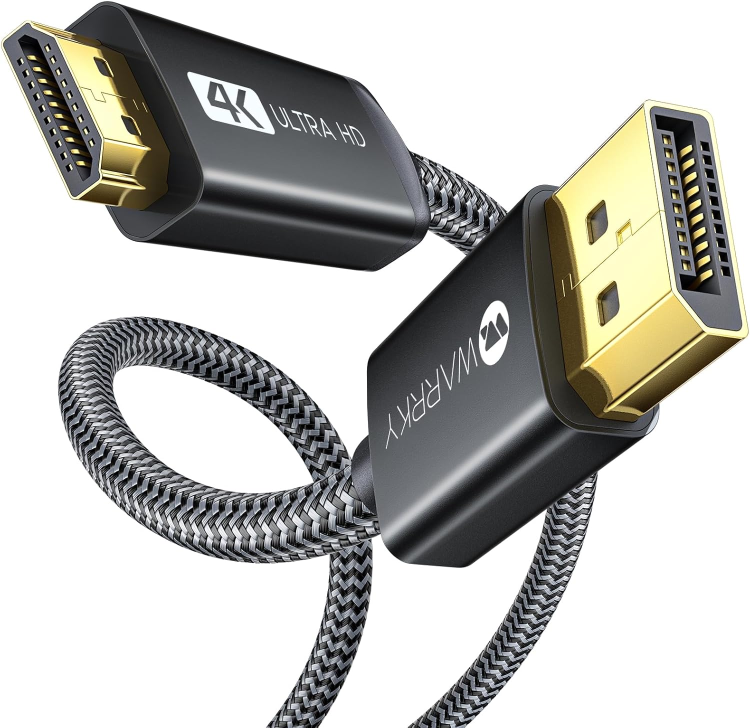 Warrky Cable DisplayPort a HDMI 4K de 6 pies, negroMáx. 120 Hz, carcasa de metal, cable de nailon Transmisión unidireccional DP 1.2 computadora a