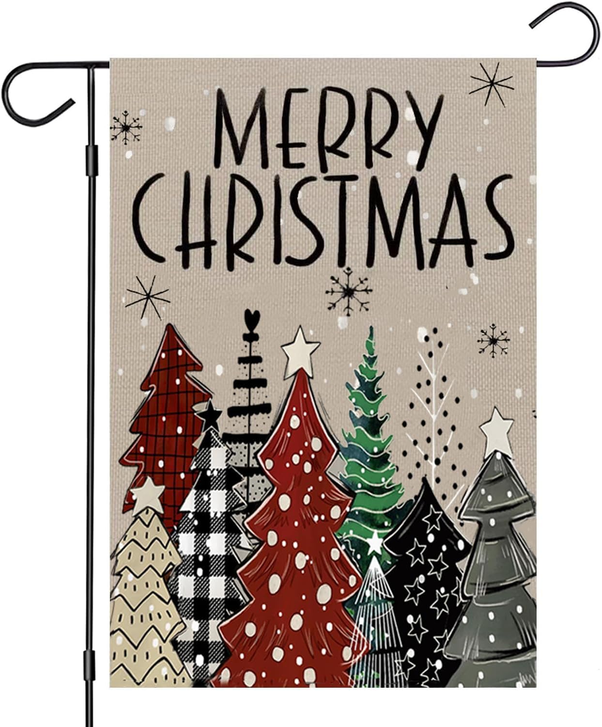 Bandera de jardín de Navidad, banderas de jardín de Navidad de 12 x 18 pulgadas de doble cara para exterior, tema de árbol de Navidad, pequeña