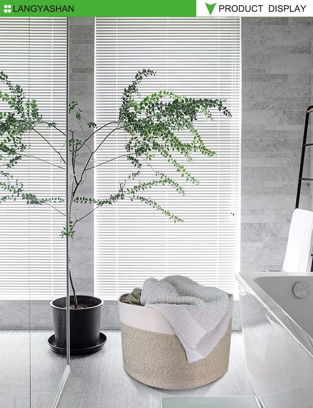 LANGYASHAN Cesta decorativa grande de cuerda tejida para sala de estar, juguetes, sofá, mantas de almacenamiento o cuarto de bebé, cesta redonda