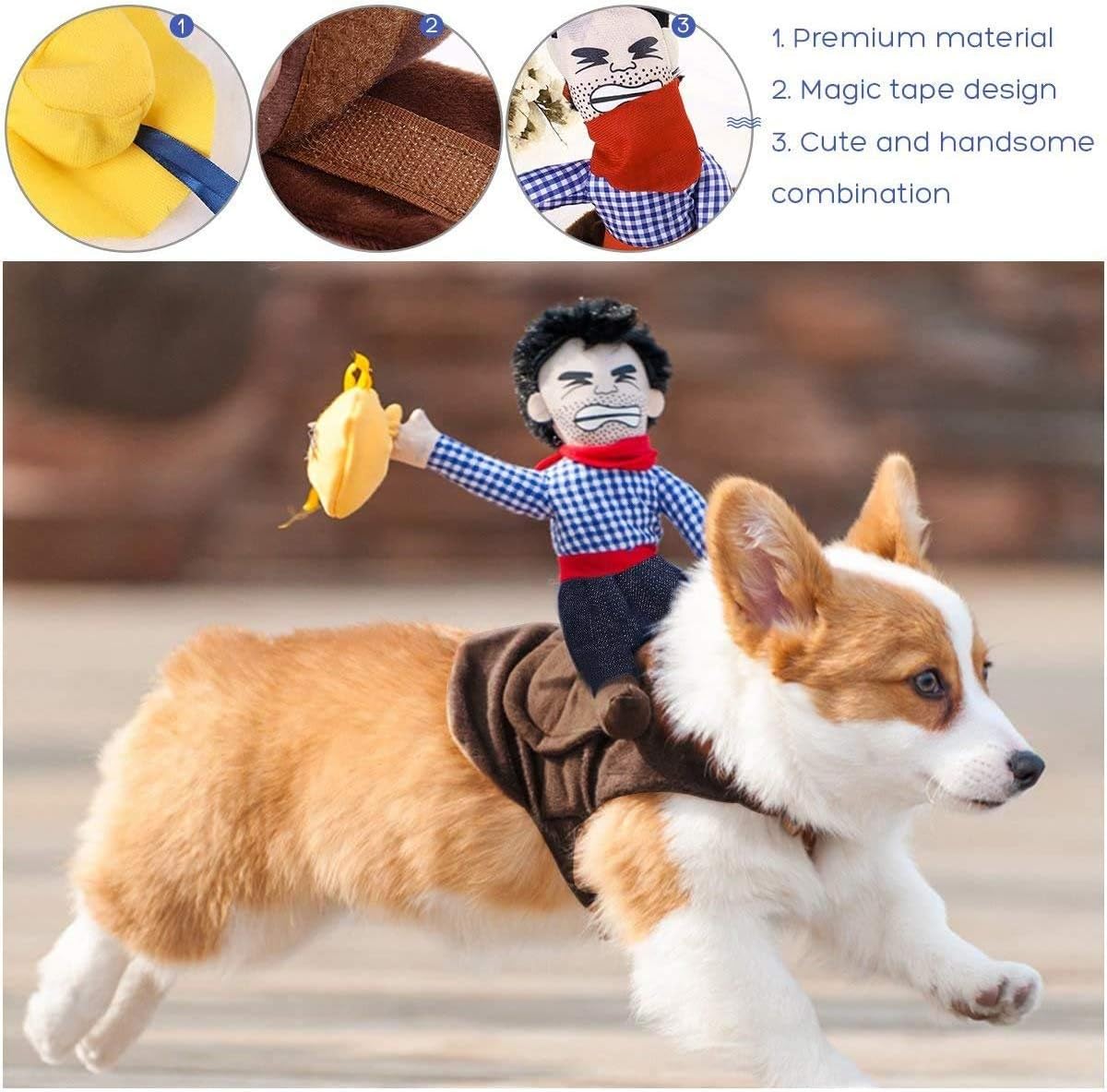 iSmarten Disfraz de vaquero para perro, disfraz de caballero estilo muñeca, sombrero de Halloween, disfraz de mascota (XL)