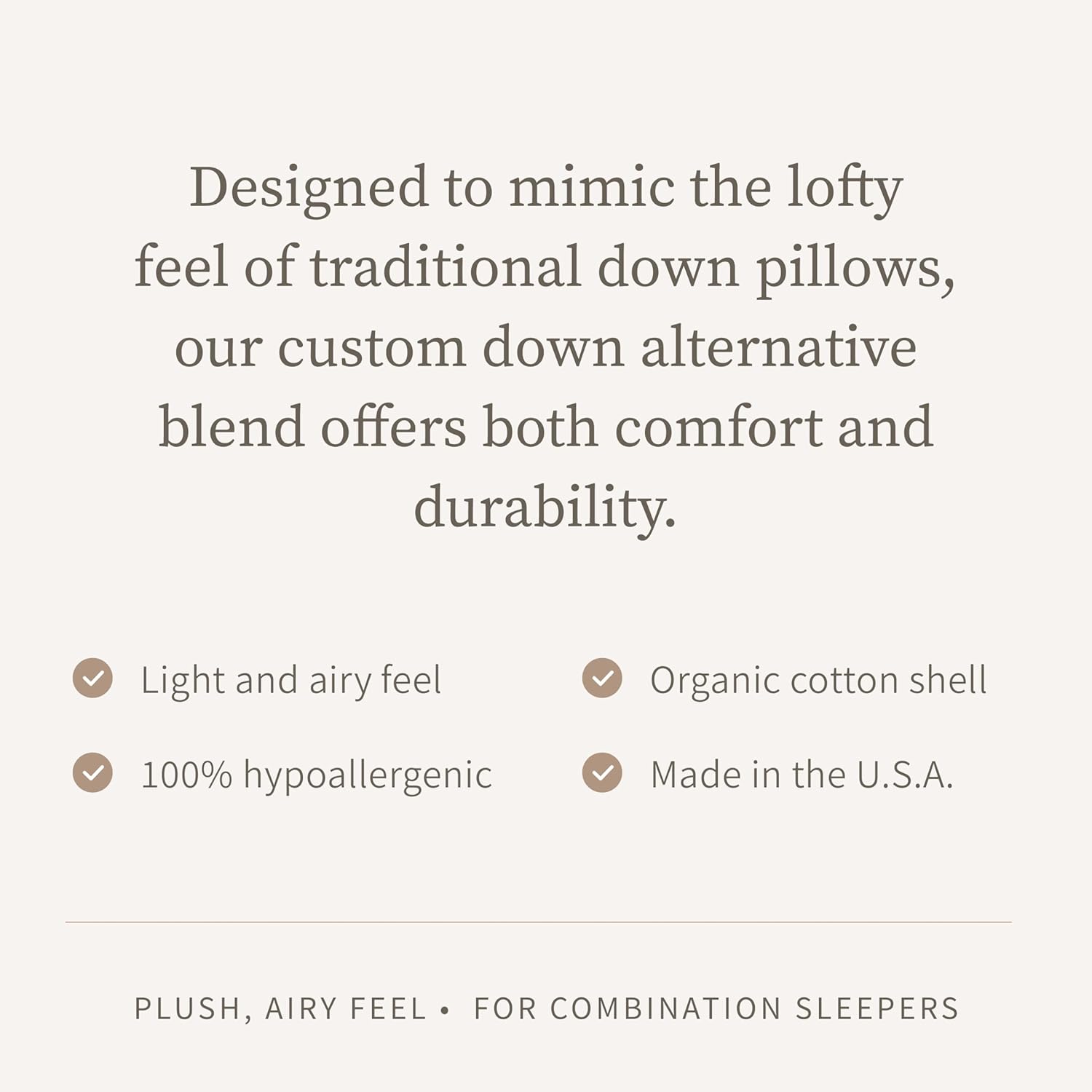 Saatva Almohada alternativa de plumón, almohada hipoalergénica con felpa y tacto aireado, funda de algodón orgánico transpirable, alternativa de