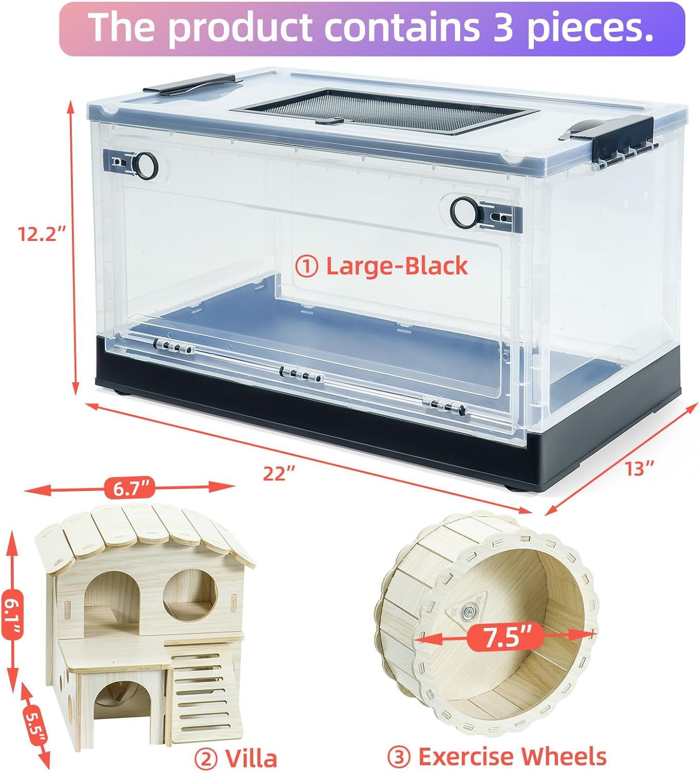 RunDuck Jaulas grandes para animales pequeños, jaula grande, plegable, portátil, con visión de 360, ventiladas con villas, ruedas de ejercicio, para