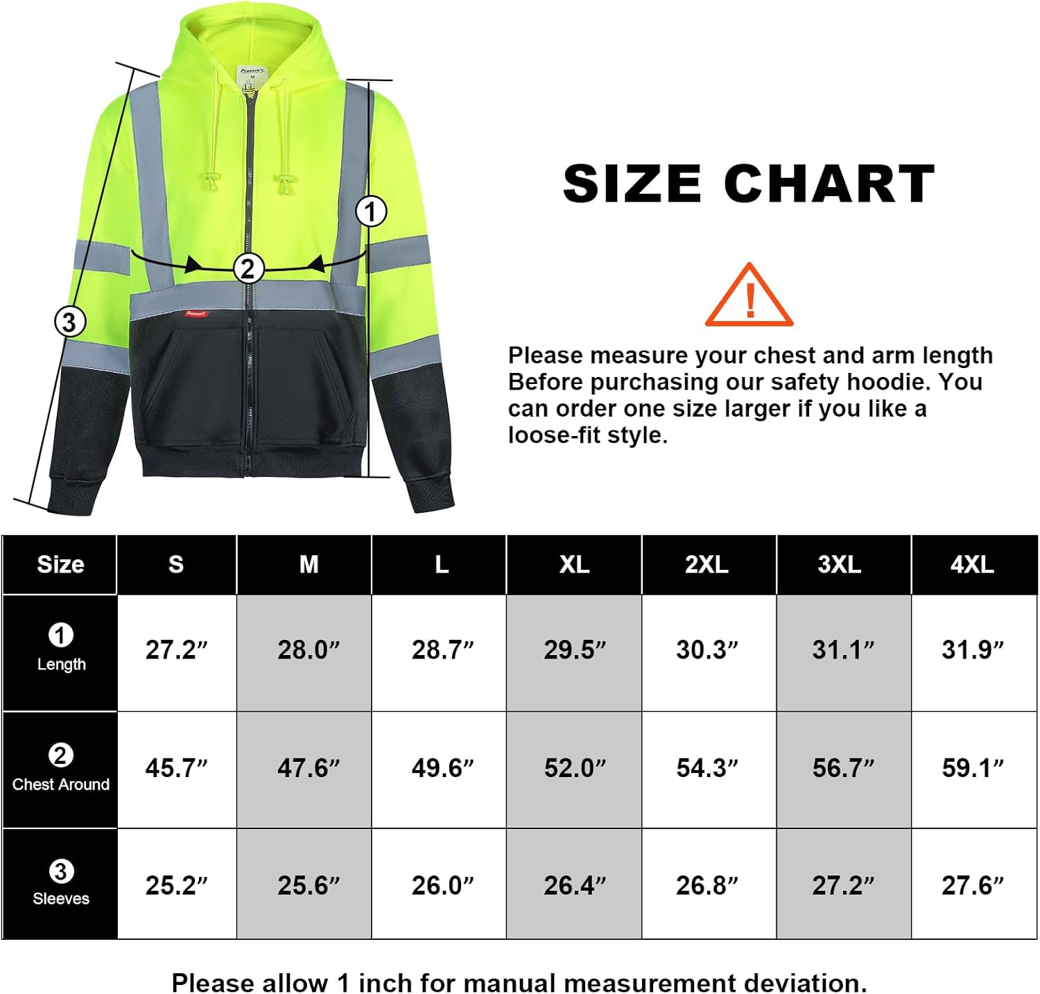 ProtectX Sudadera de seguridad de alta visibilidad clase 3 para hombre, sudadera reflectante con bolsillo grande para construcción y trabajo