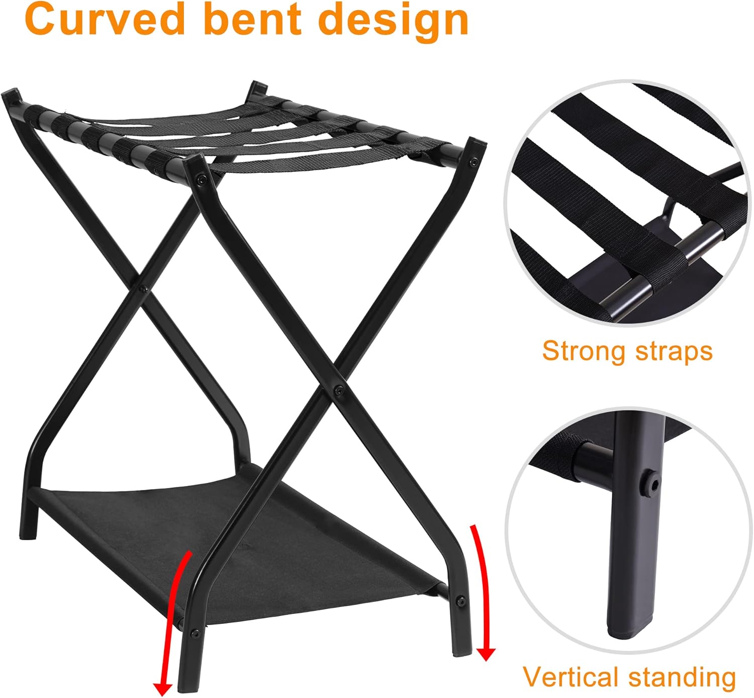 Heybly Portaequipajes, paquete de 2, soporte plegable de acero para maleta con estante de almacenamiento para habitación de invitados, dormitorio,