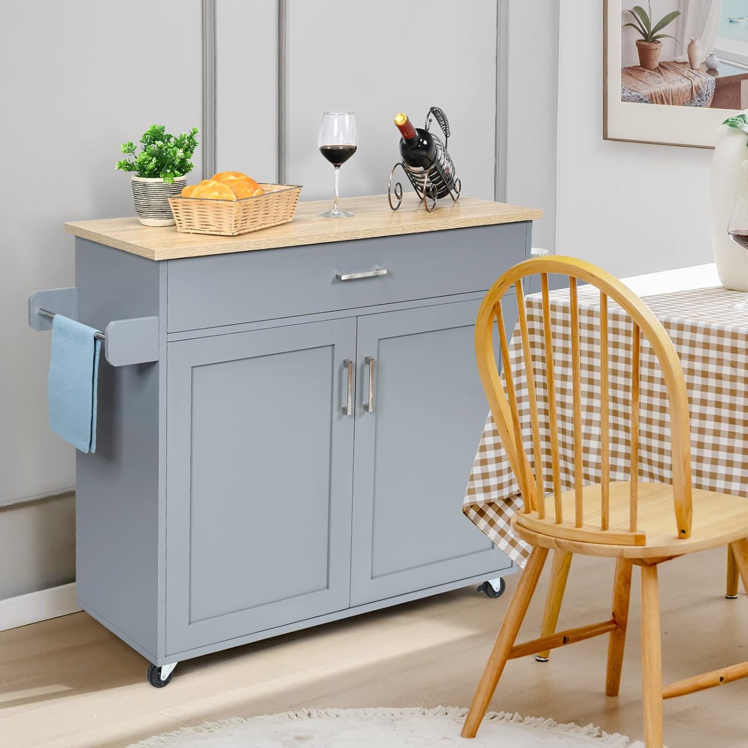 Isla de cocina, carrito de almacenamiento rodante con cajones, armario grande, estante de especias y asa de toalla, carritos de cocina con ruedas