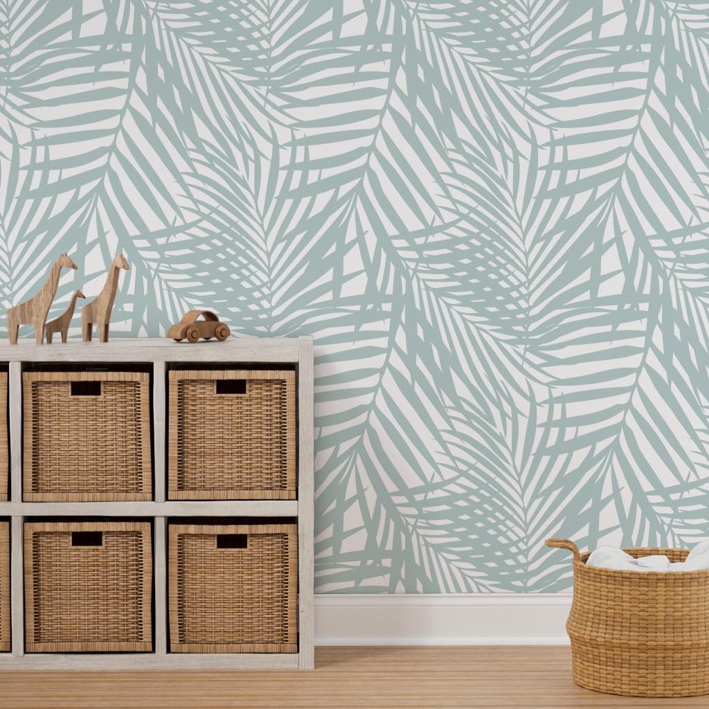 Spoonflower Papel tapiz extraíble de 9 x 2 pies  Papel tapiz de palmera azul pastel Fronds Tropical Beach Costera Isla Hojas Personalizadas