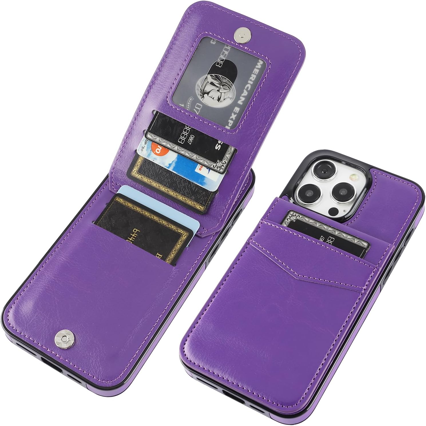 KIHUWEY Funda compatible con iPhone 15 Pro Max con soporte para tarjeta de crédito, cierre magnético de cuero de alta calidad, función atril, funda
