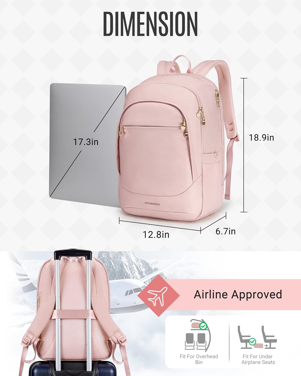 LIGHT FLIGHT Travel Laptop Backpacks for Women, 17.3 inches Anti Theft Laptop Backpack with USB Charging Hole, Water Resistant College Bookbag,