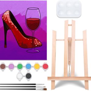 VOCHIC Kit de pintura y sorbo Kit de pintura en lienzo predibujado para adultos, kit de suministros de fiesta con imagen para pintar, 1 caballete, 8 VOCHIC Kit de pintura y sorbo Kit de pintura en lienzo predibujado para adultos, kit de suministros de fiesta con imagen para pintar, 1 caballete, 8