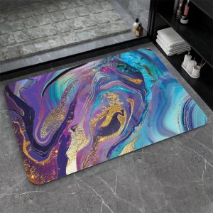 ZHUZHISHAN Tapete de baño de tierra de diatomeas, mármol dorado morado, volumen antideslizante, súper absorbente, secado rápido, tapete para puerta ZHUZHISHAN Tapete de baño de tierra de diatomeas, mármol dorado morado, volumen antideslizante, súper absorbente, secado rápido, tapete para puerta