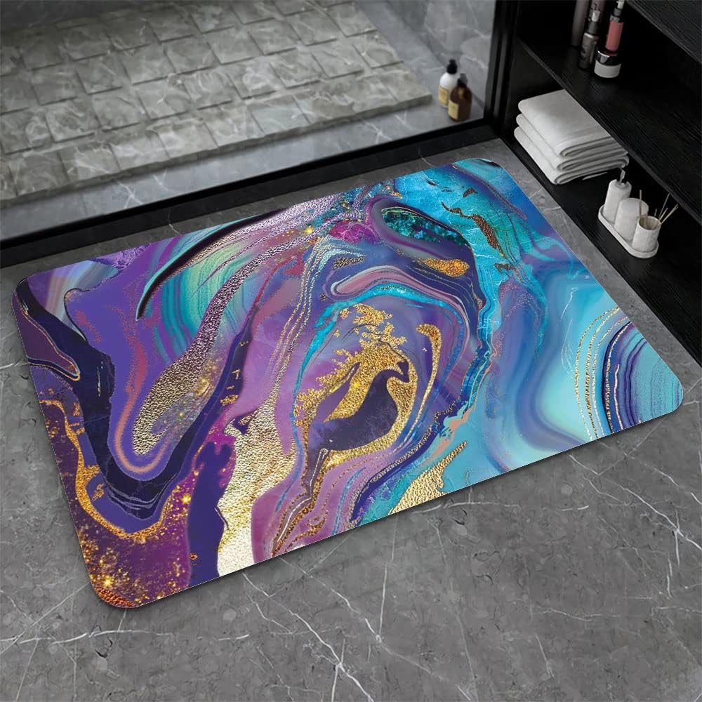ZHUZHISHAN Tapete de baño de tierra de diatomeas, mármol dorado morado, volumen antideslizante, súper absorbente, secado rápido, tapete para puerta