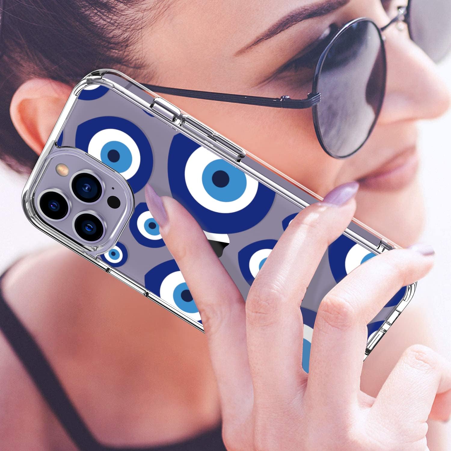 LUHOURI Funda para iPhone 15 Pro Max con protector de pantalla – Funda transparente – Diseños de moda para mujeres y niñas – Funda protectora