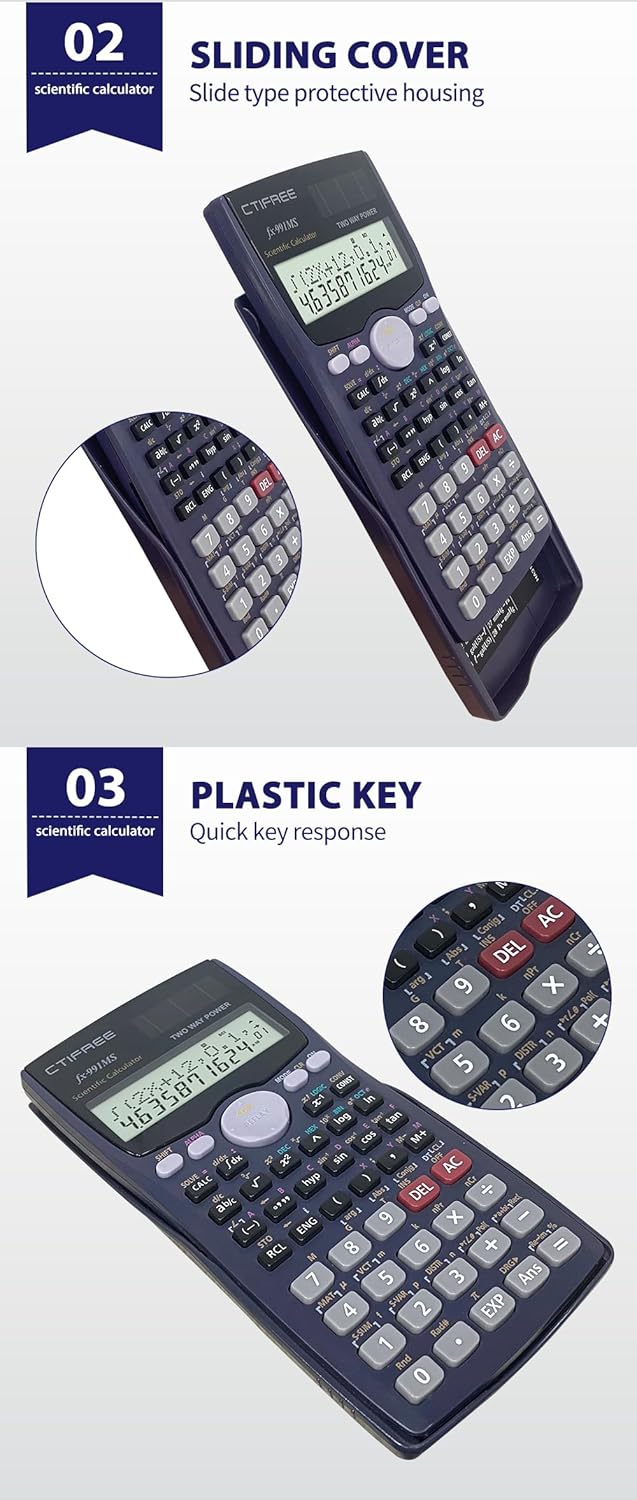 CTIFREE Calculadora científica FX-991MS College Middle School Matemáticas 401 Función Calculadora Cientifica Calculadora científica de doble potencia