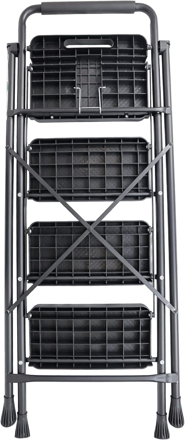 Taburete plegable con pedal antideslizante ancho, escalera de acero resistente de 330 libras, 2 escalones, color negro