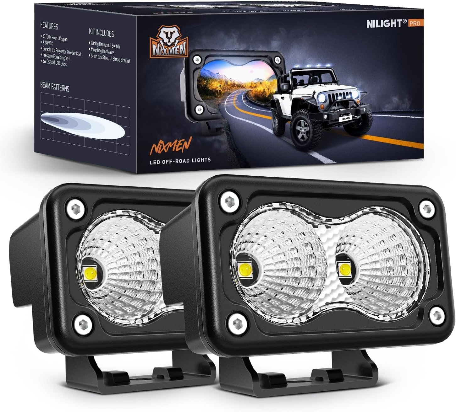 Nilight Luces LED para motocicleta, 2 unidades, luz de inundación de 3 pulgadas, luz antiniebla para todo terreno, 1160 lm, luz de conducción EMC
