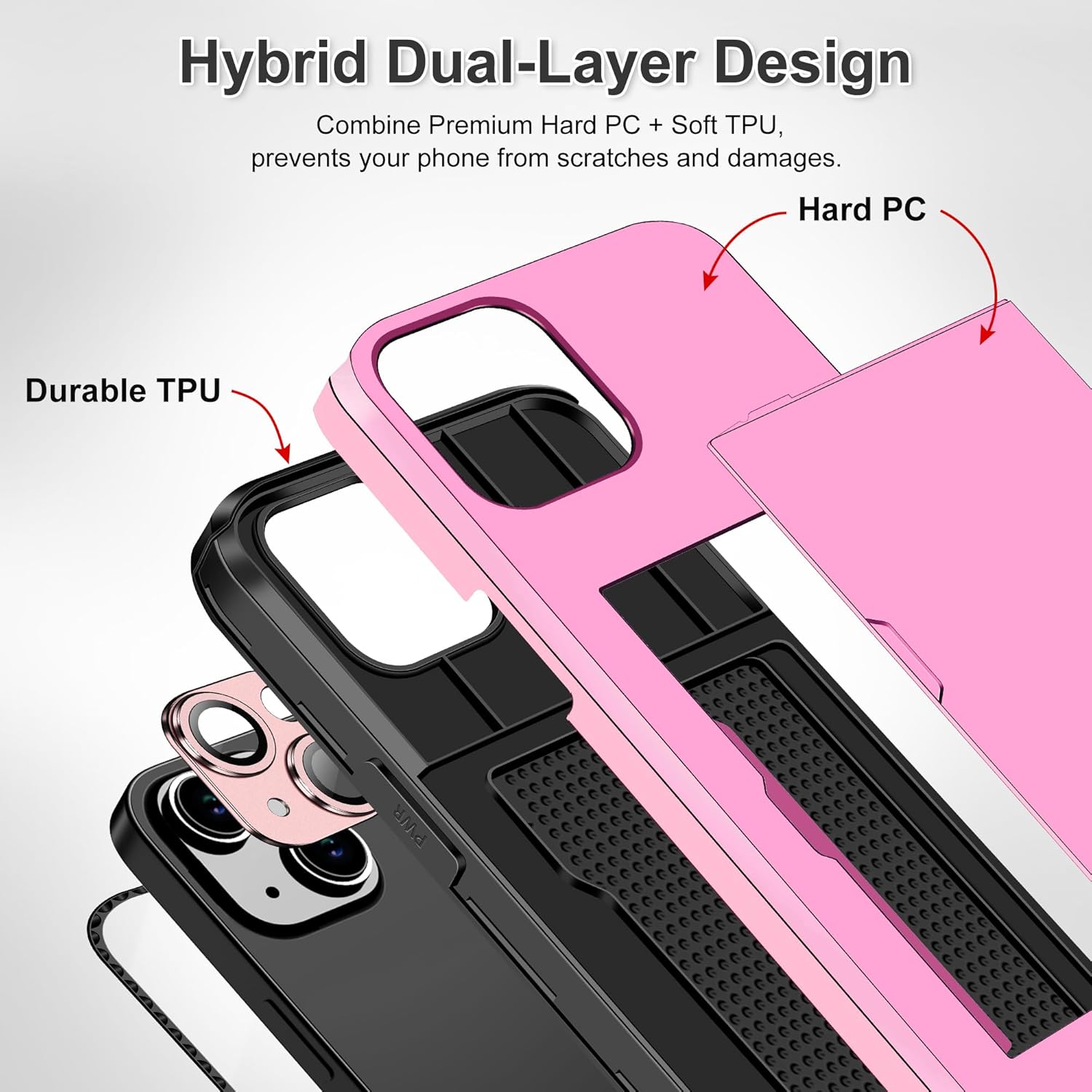 SAMONPOW Funda 4 en 1 para iPhone 15 con tarjetero, protector de pantalla y funda para cámara, funda híbrida tipo cartera para iPhone 15 de cuerpo