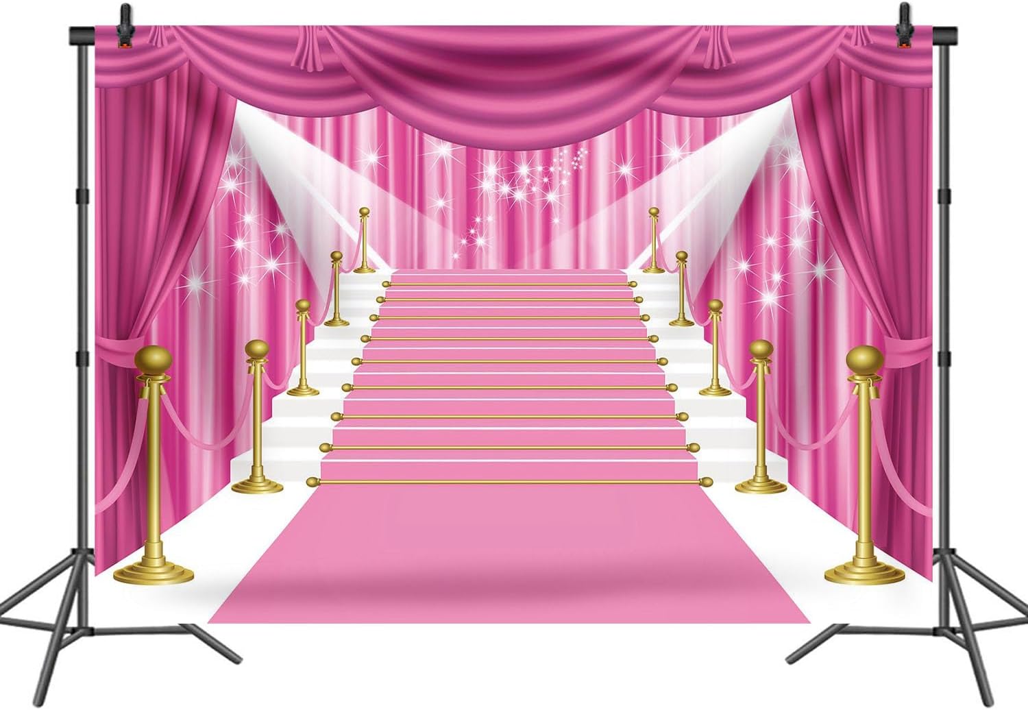 BINQOO Cortina de fondo rosa de 7 x 5 pies para baile de graduación 2025, alfombra grande, color rosa, estrellas, niña, fiesta, fotografía, fondo