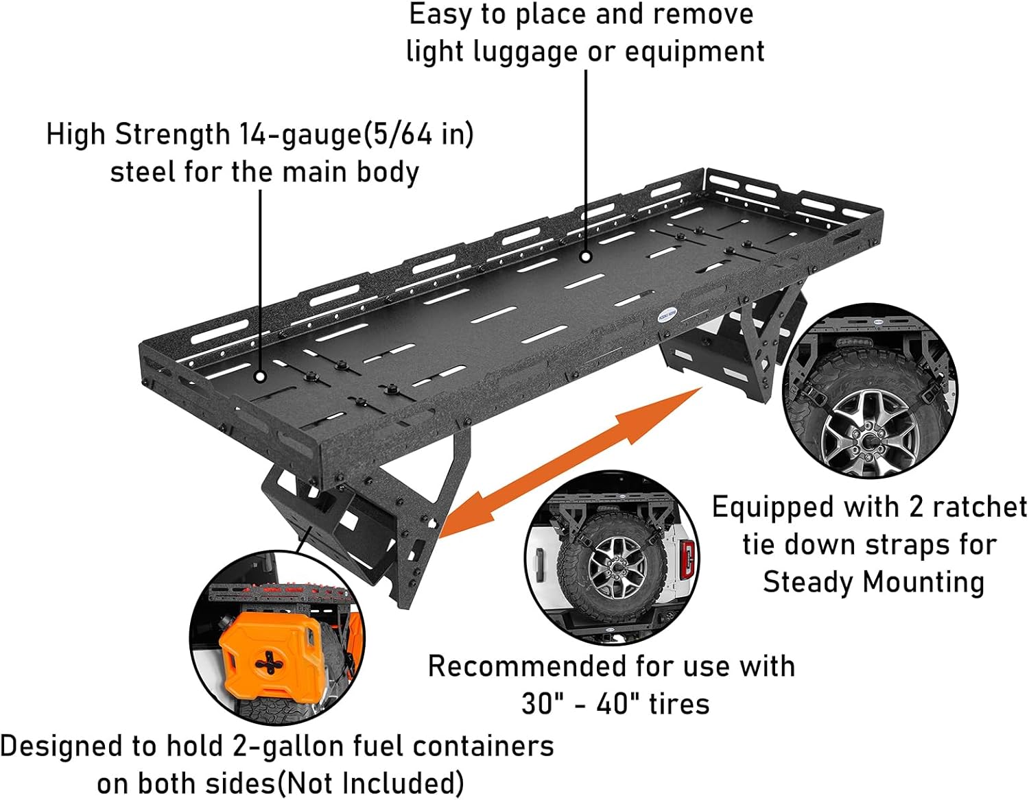 u-Box Cesta utilitaria para neumáticos de repuesto para neumáticos de 30 a 40 pulgadas, ajuste universal para Jeep WranglerBronco y RV, SUV, etc