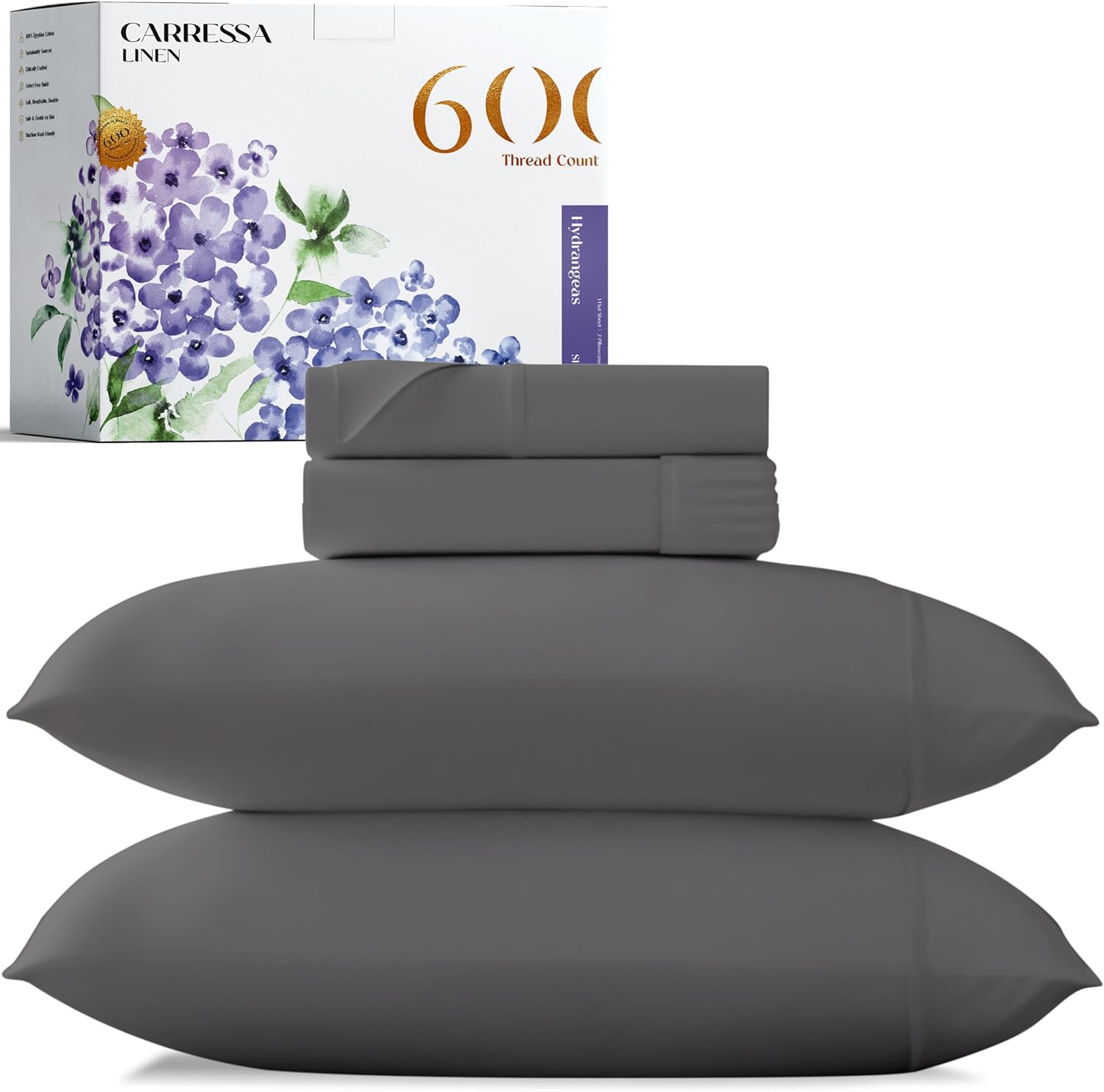 Carressa Linen – Juego de sábanas 100% algodón de 600 hilos