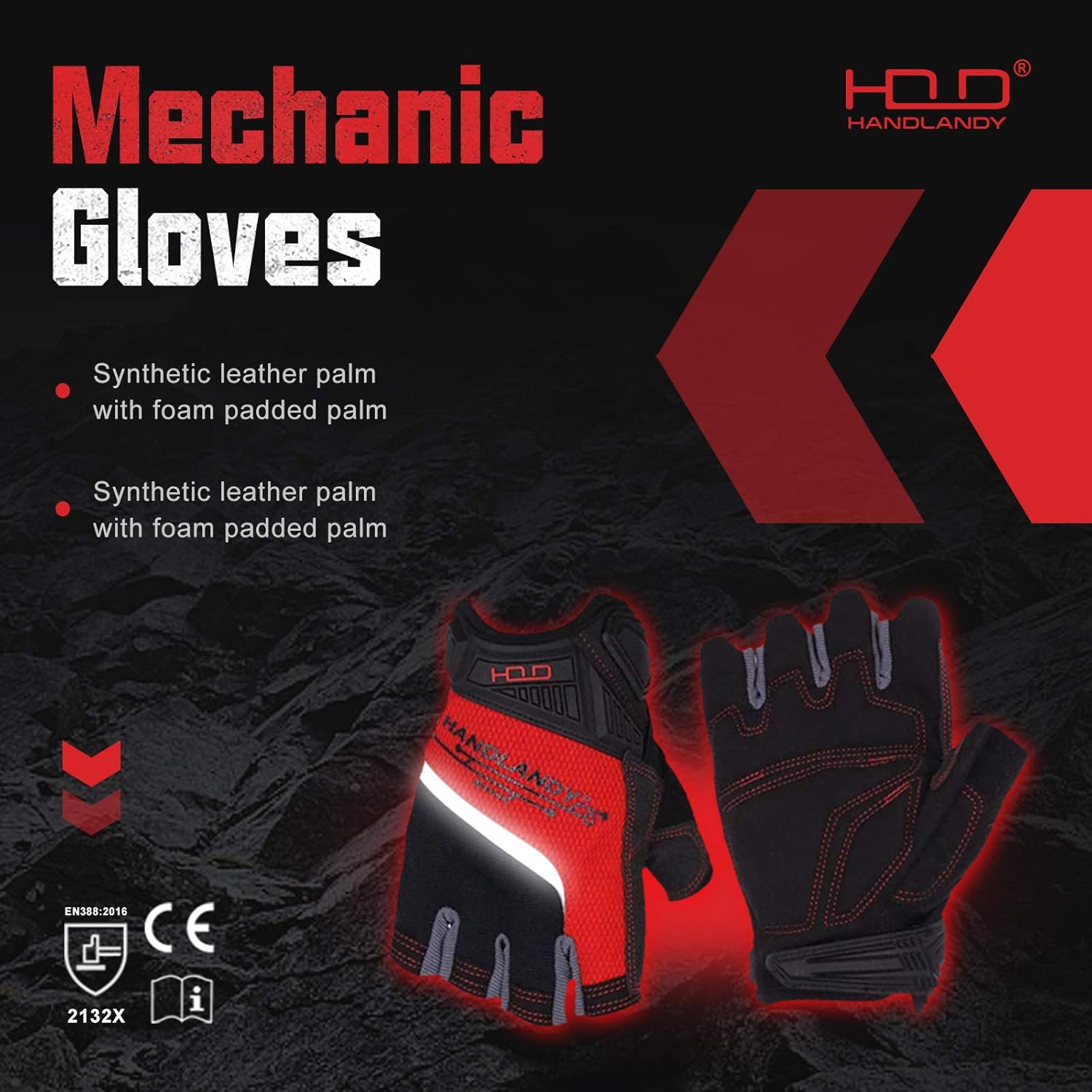HANDLANDY Guantes de trabajo sin dedos para hombres, guantes de trabajo con agarre de medio dedo, absorben los golpes, transpirables, Uwrist TPR