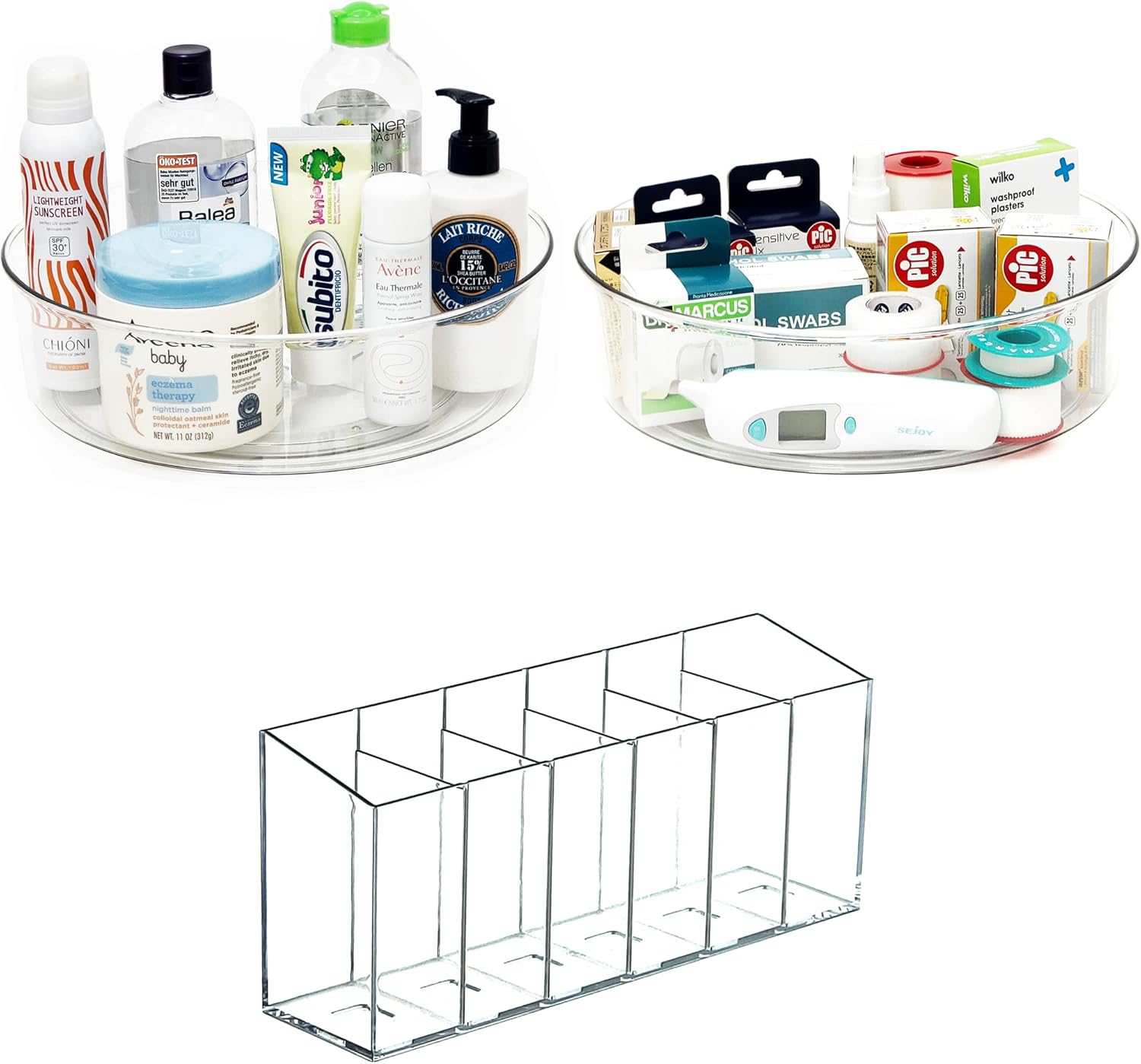 Lazy Susan – Juego de 2 organizadores de tocadiscos Lazy Susan, organización y almacenamiento de despensa + 1 soporte para bolígrafos, soporte para