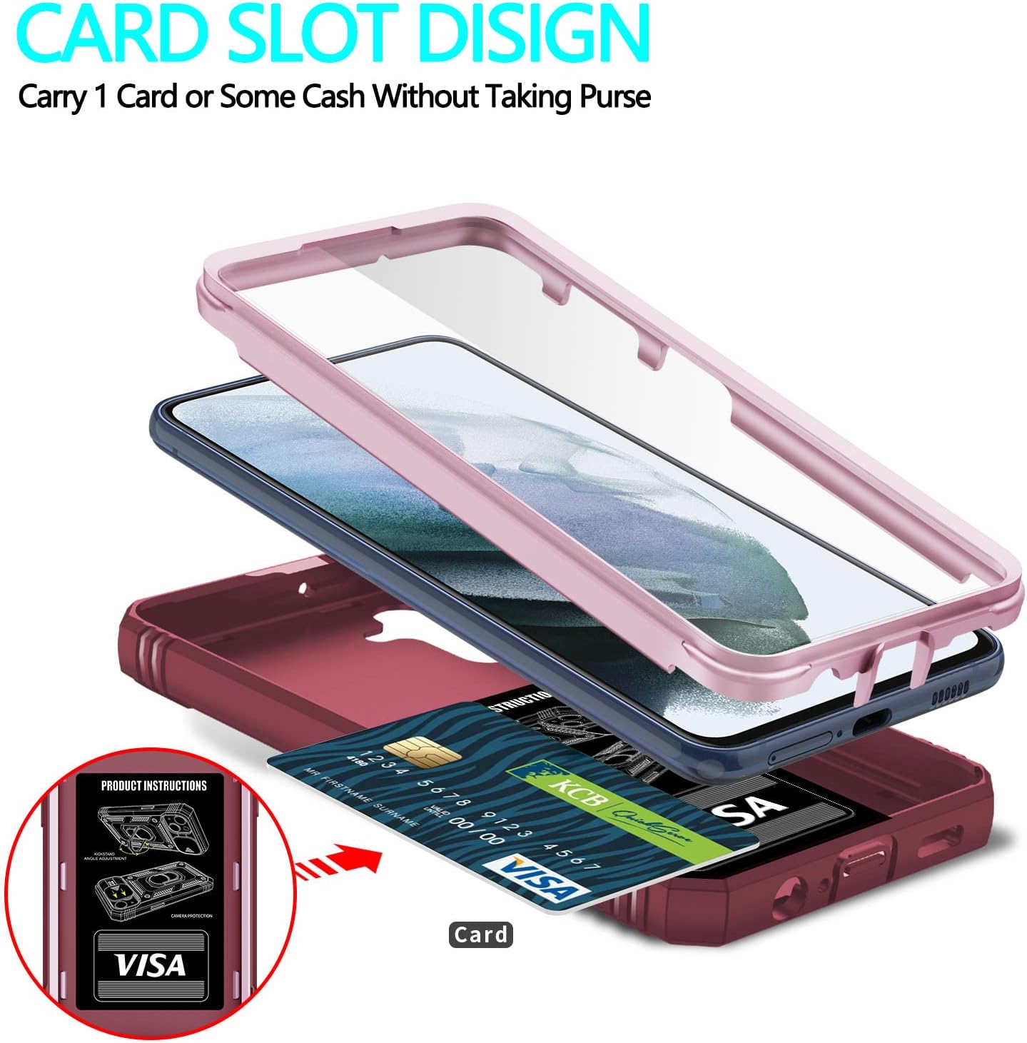 Funda para Samsung Galaxy A04S, Galaxy A13 5G con 3 protectores de pantalla de vidrio templado, soporte de anillo integrado + cubierta de cámara,