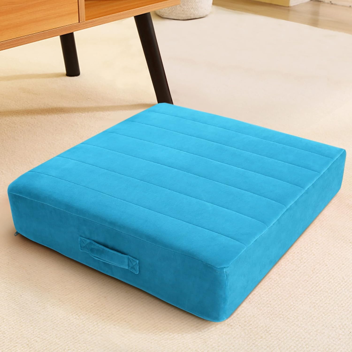 MeMoreCool Almohada cuadrada para asiento de suelo para adultos y niños, cojín de meditación grande con espuma gruesa y funda suave copetuda, cojín