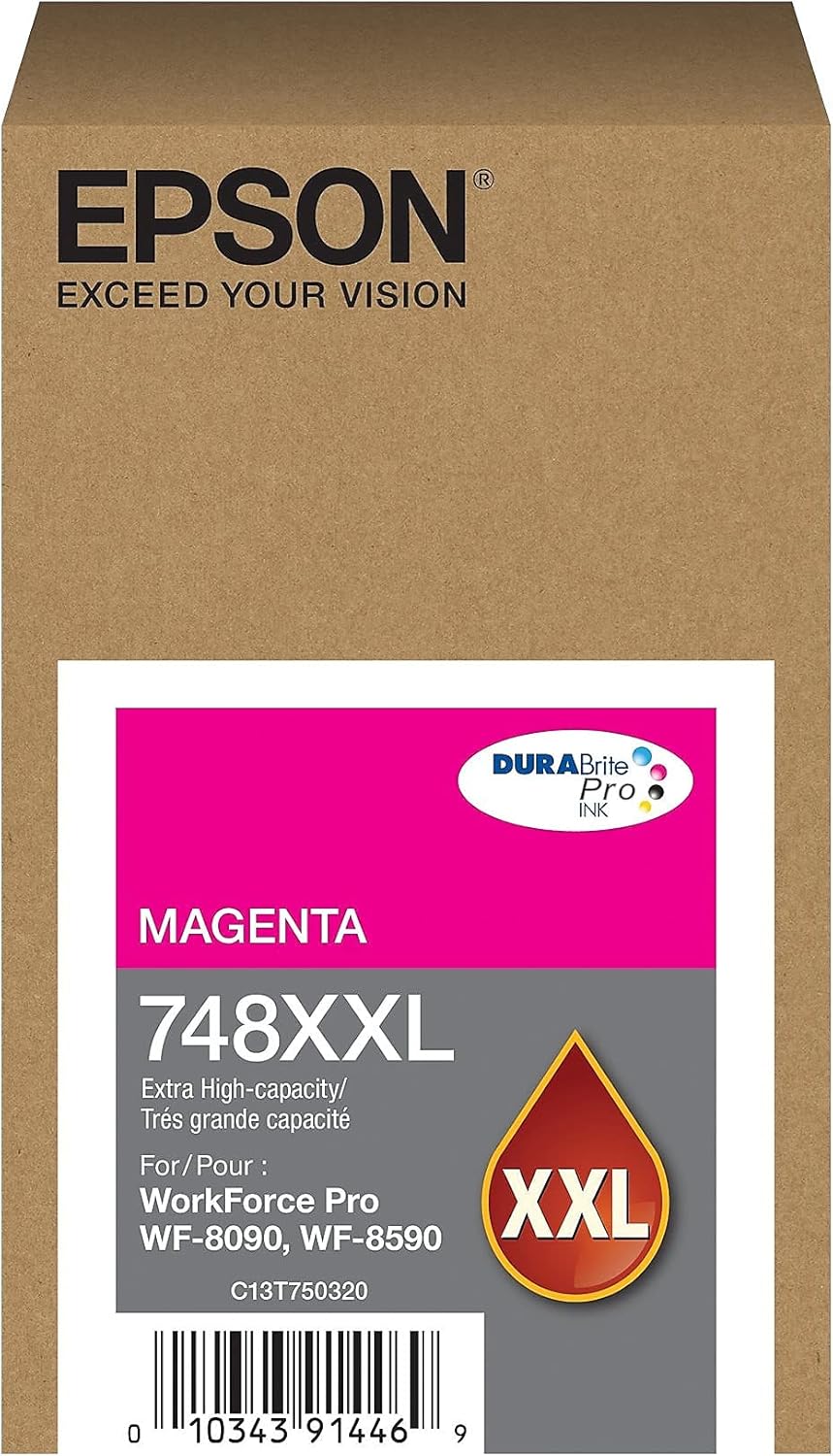 EPSON 748 DURABrite Pro Cartucho magenta de alta capacidad (T748XXL320) funciona con WorkForce WF-6590, WF-8590, WF-6090, WF-8090