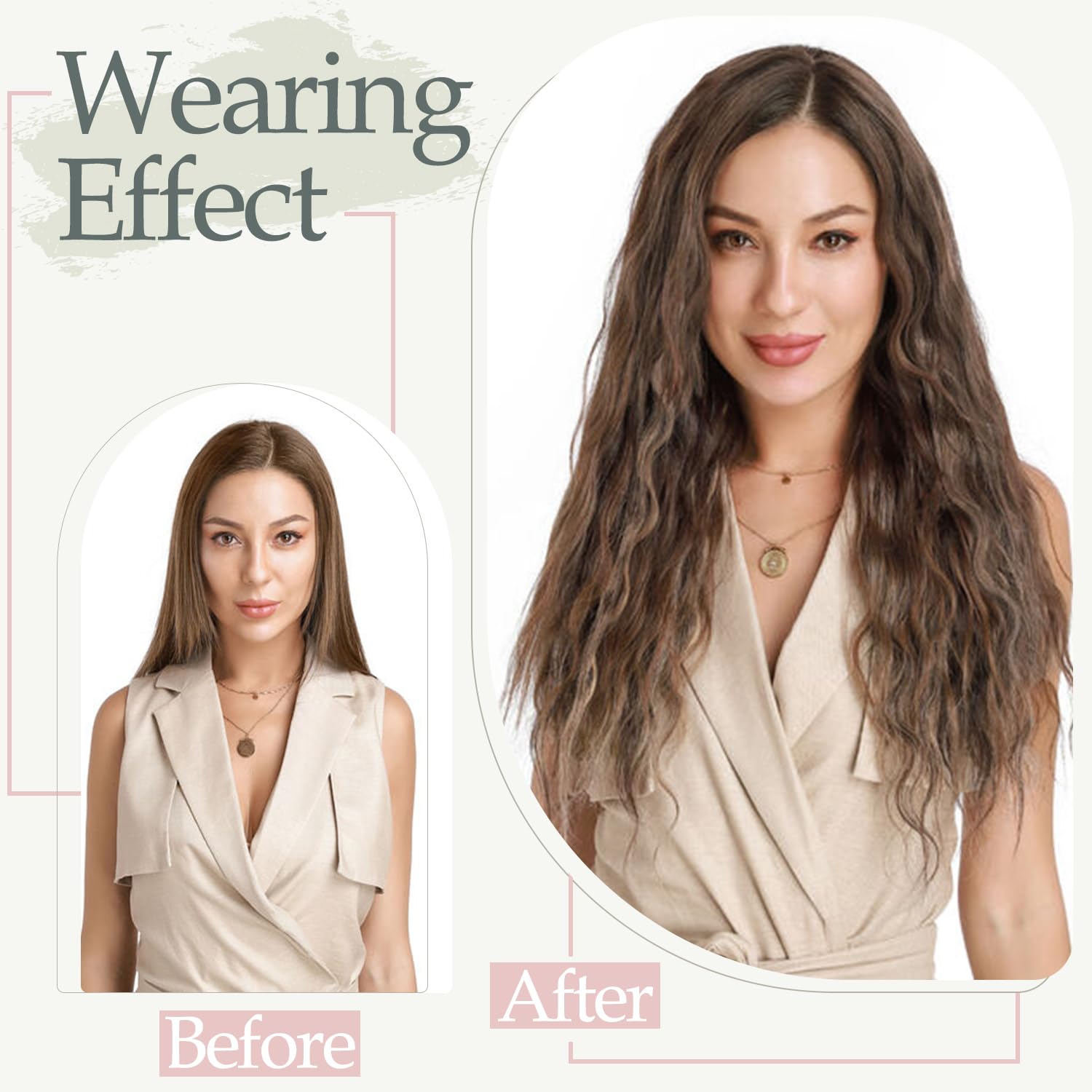 S-noilite Extensiones de cabello con clip de 24 pulgadas, 5 unidades, extensiones de cabello ondulado sintético grueso y natural, extensiones de
