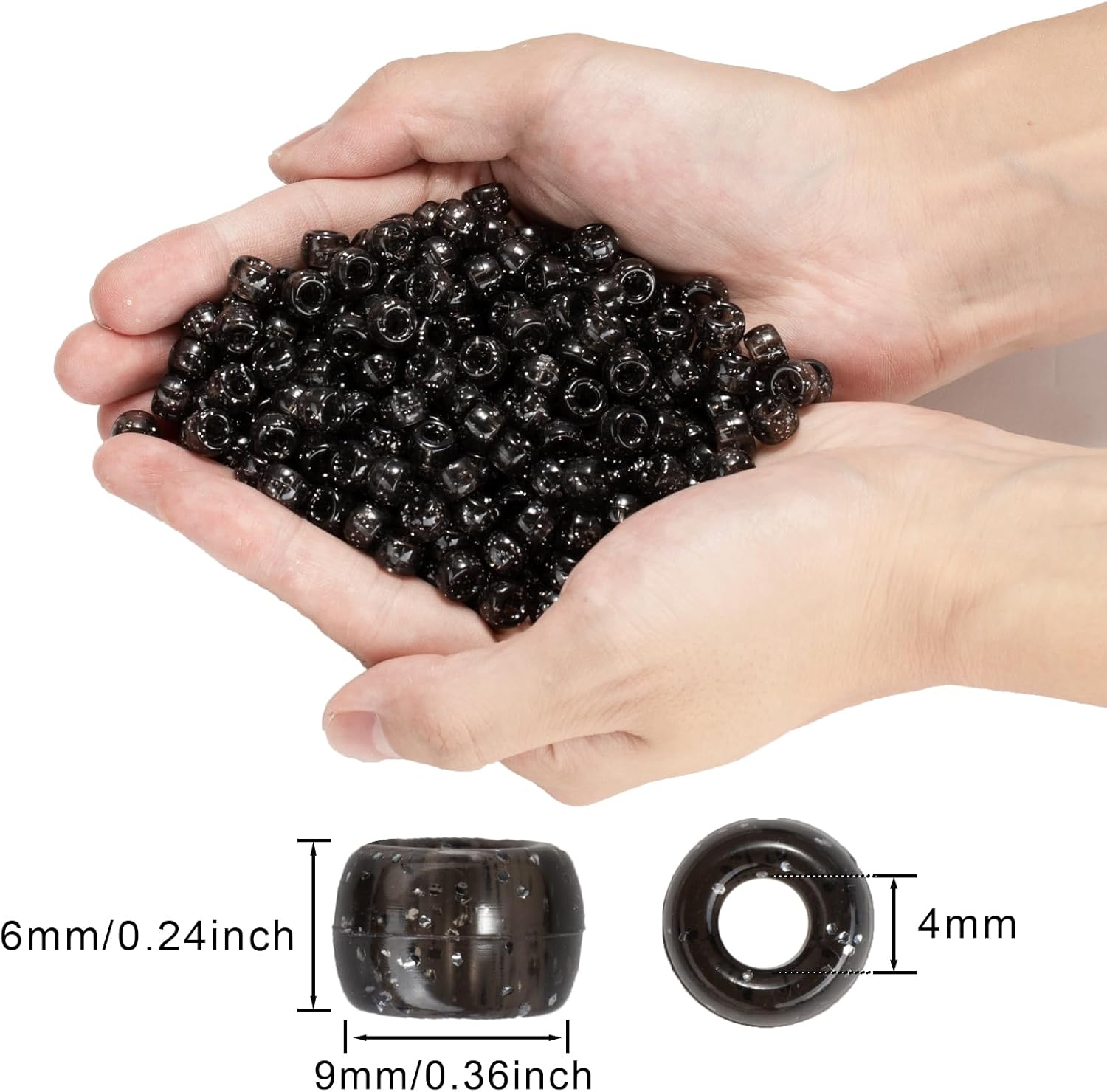 1200 cuentas de poni de 0.236 x 0.325 pulgadas, cuentas de plástico transparente con purpurina brillante para hacer pulseras, collares, joyas,